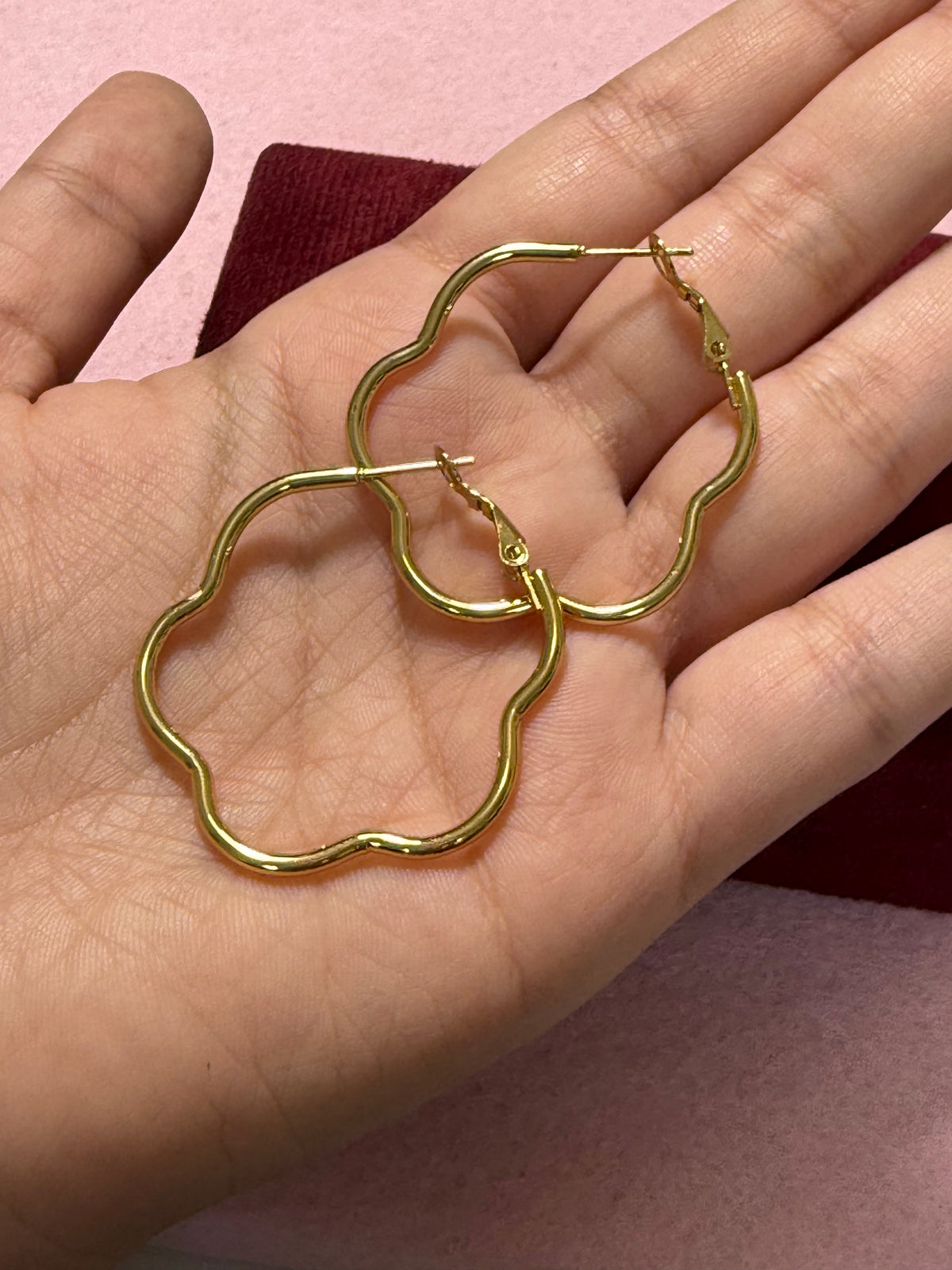 Stainless Steel Gold Flower-Shaped Hoop Earrings – 3 Sizes