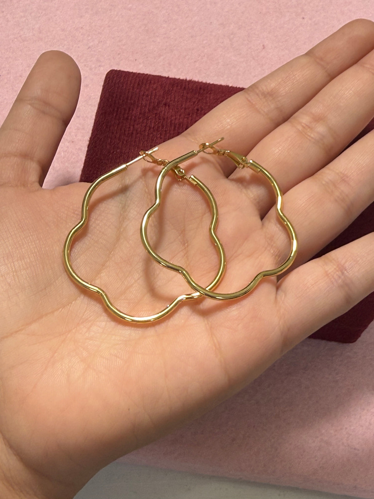 Stainless Steel Gold Flower-Shaped Hoop Earrings – 3 Sizes