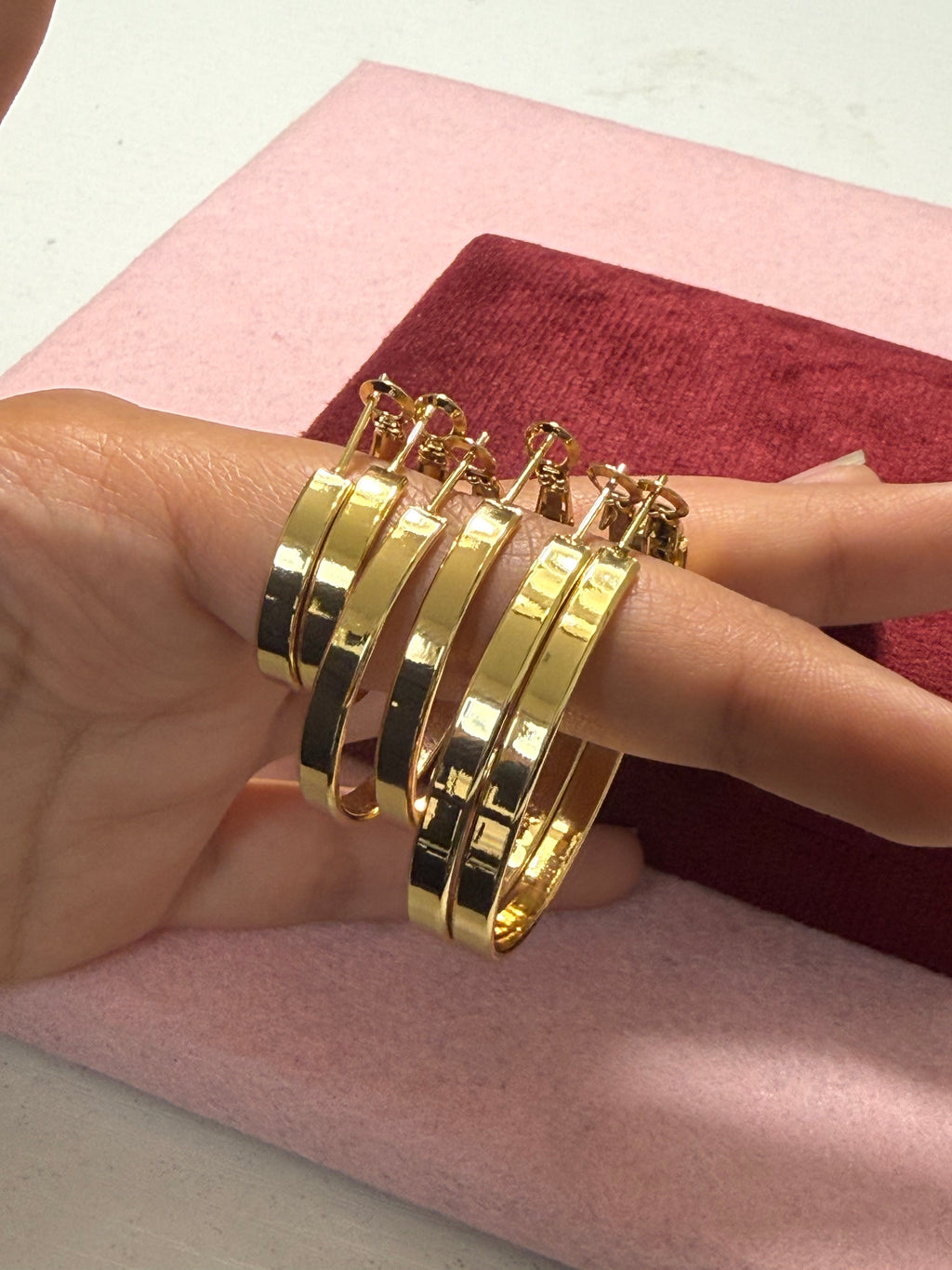 Stainless Steel Gold Flat Hoop Earrings – 3 Sizes