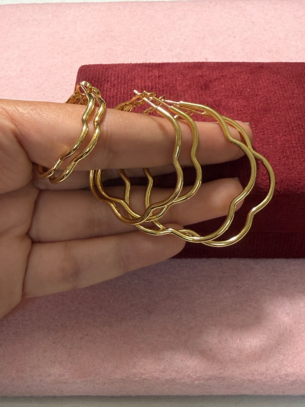 Stainless Steel Gold Flower-Shaped Hoop Earrings – 3 Sizes