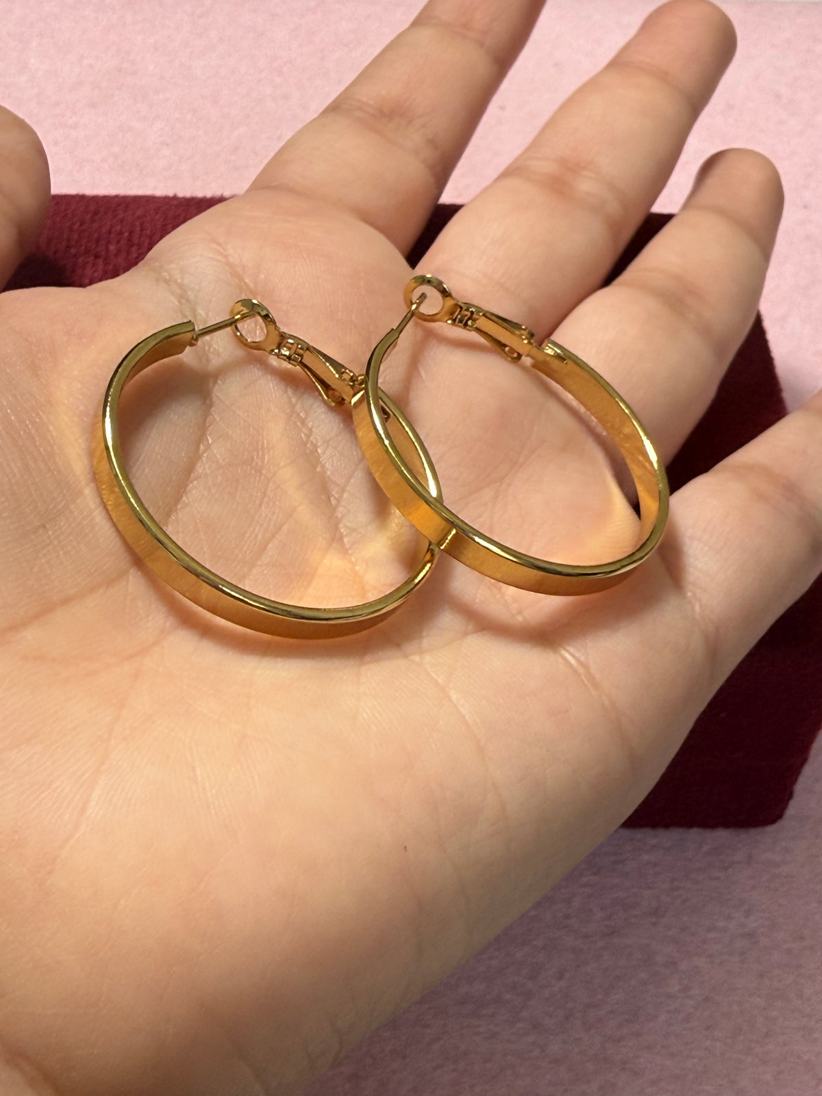 Stainless Steel Gold Flat Hoop Earrings – 3 Sizes