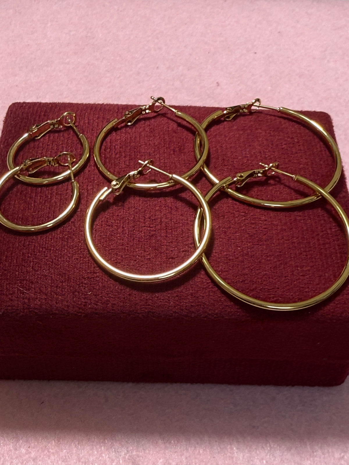 Stainless Steel Gold Classic Thin Hoop Earrings – Small, Medium & Large