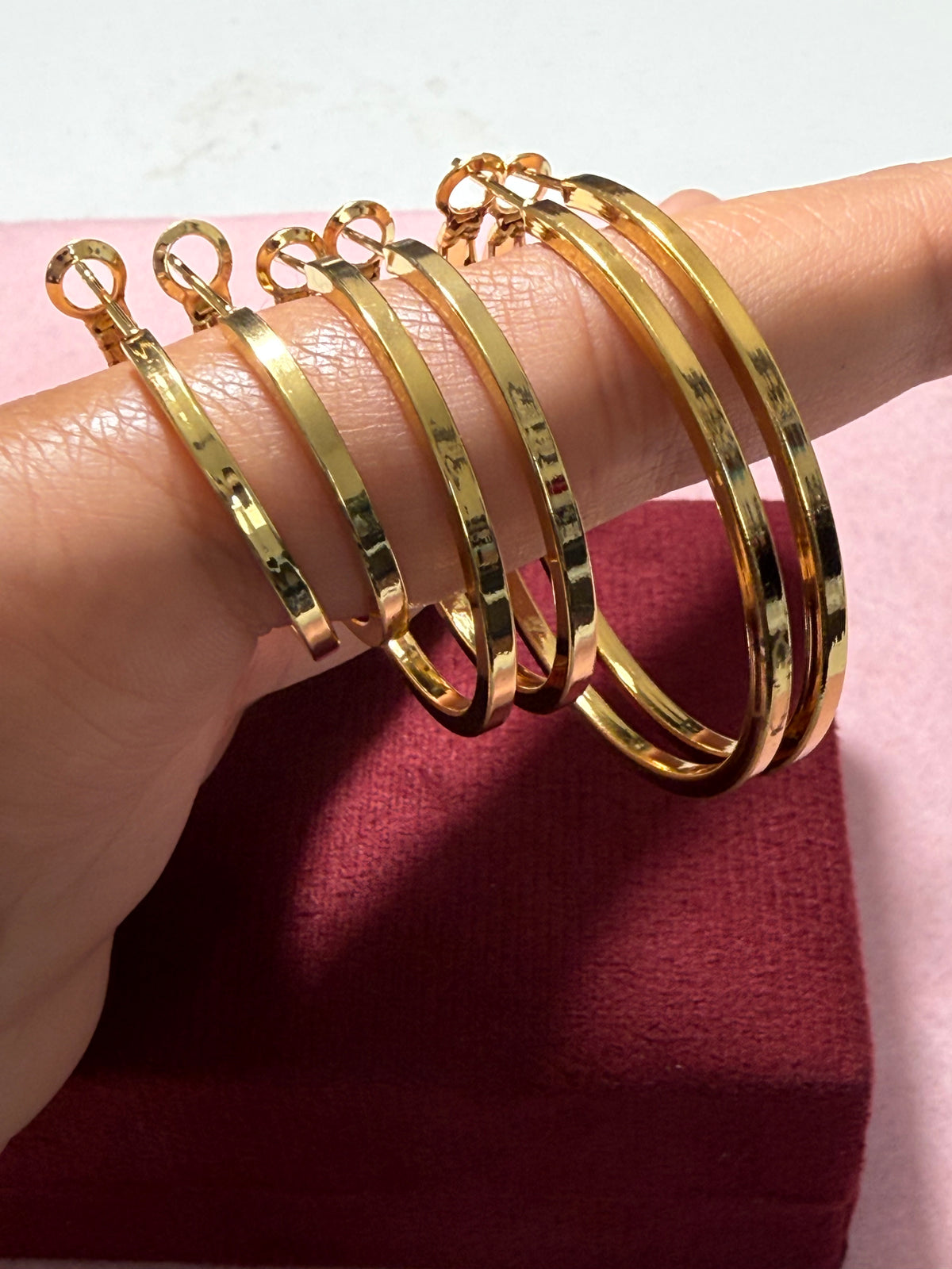 Stainless Steel Gold Flat Hoop Earrings – Small, Medium & Large