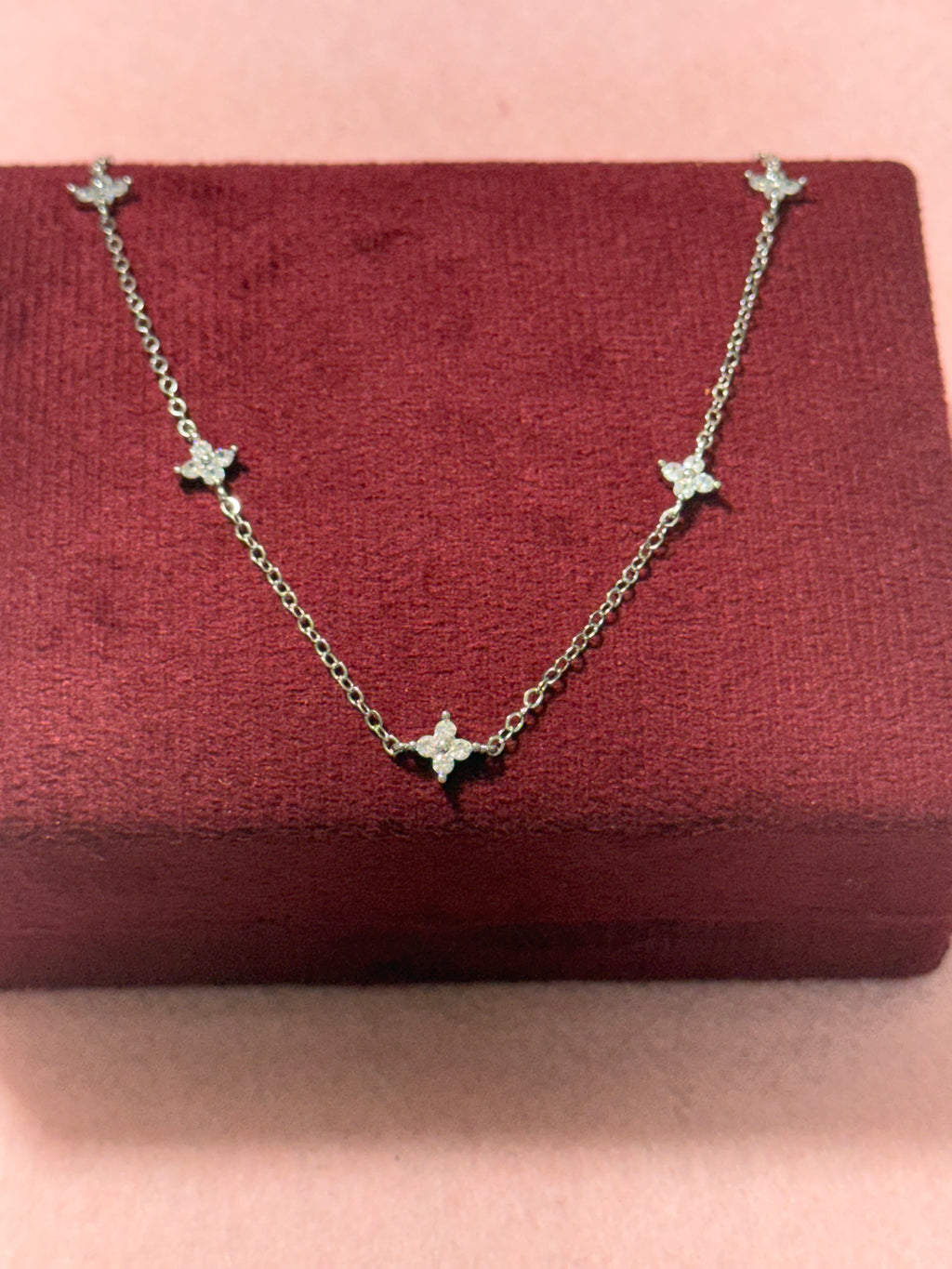 925 Sterling Silver Sparkling Four-Petal Flower Necklace – 18" | Gold & Silver