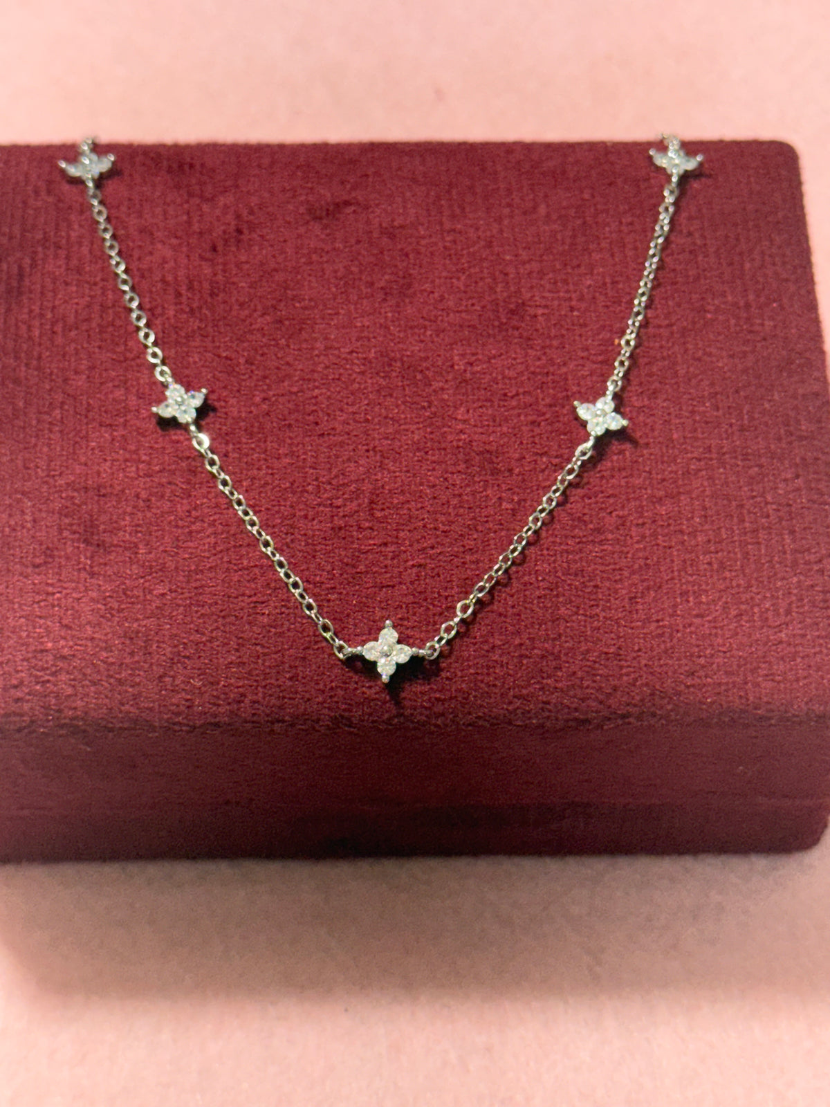925 Sterling Silver Sparkling Four-Petal Flower Necklace – 18" | Gold & Silver
