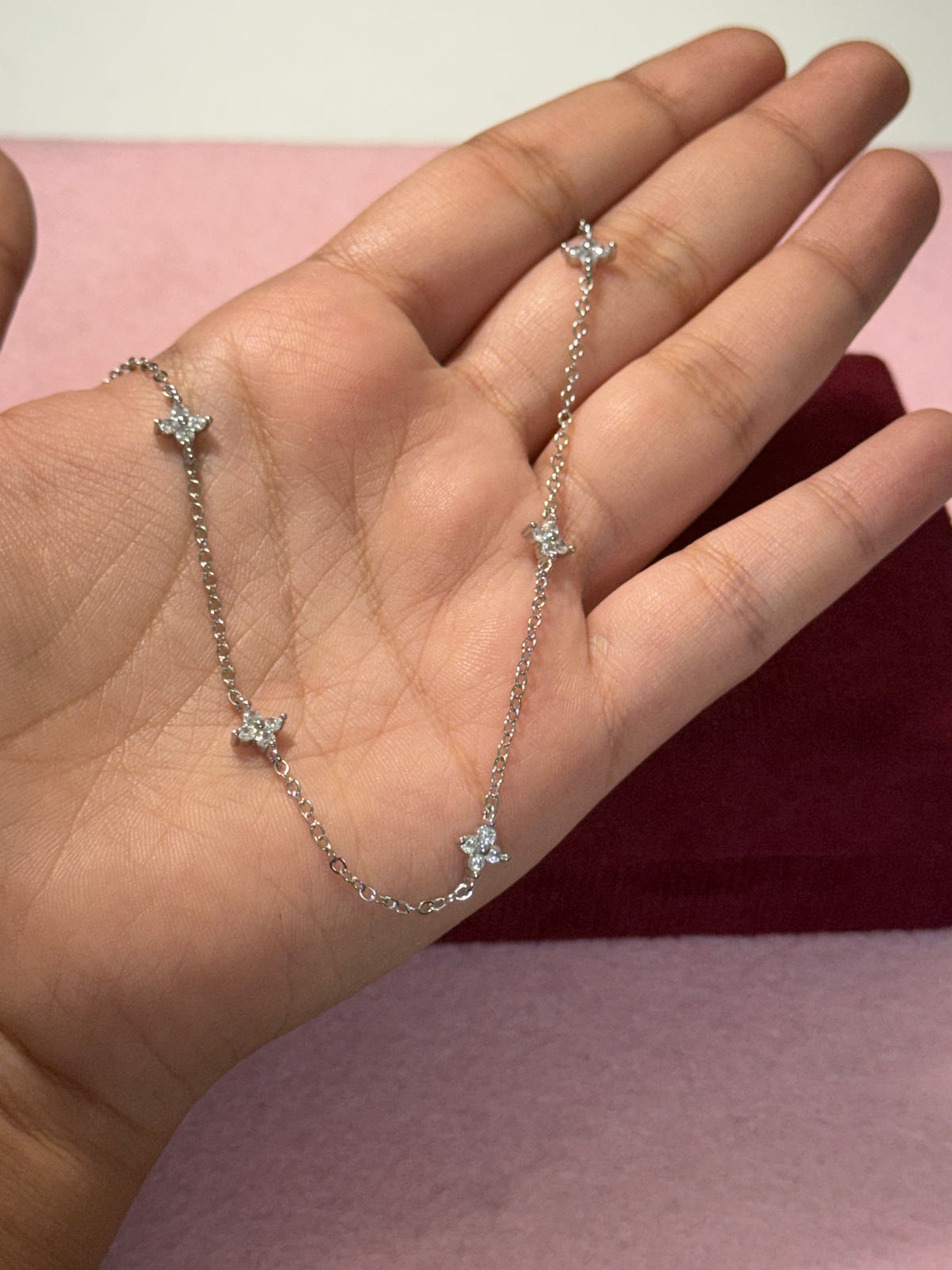 925 Sterling Silver Sparkling Four-Petal Flower Necklace – 18" | Gold & Silver