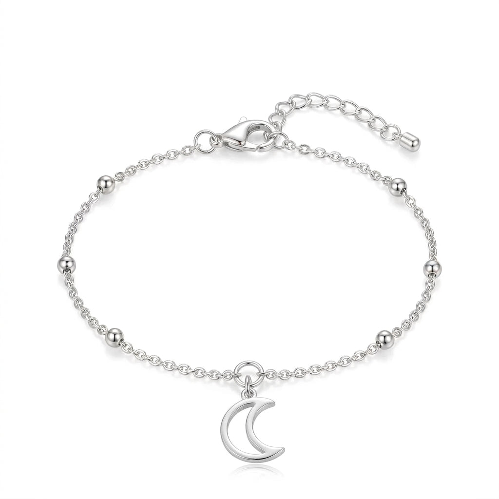 925 Sterling Silver Crescent Moon Bracelet – Silver Bead Accents