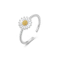 925 Sterling Silver Daisy Flower Adjustable Ring – White & Yellow