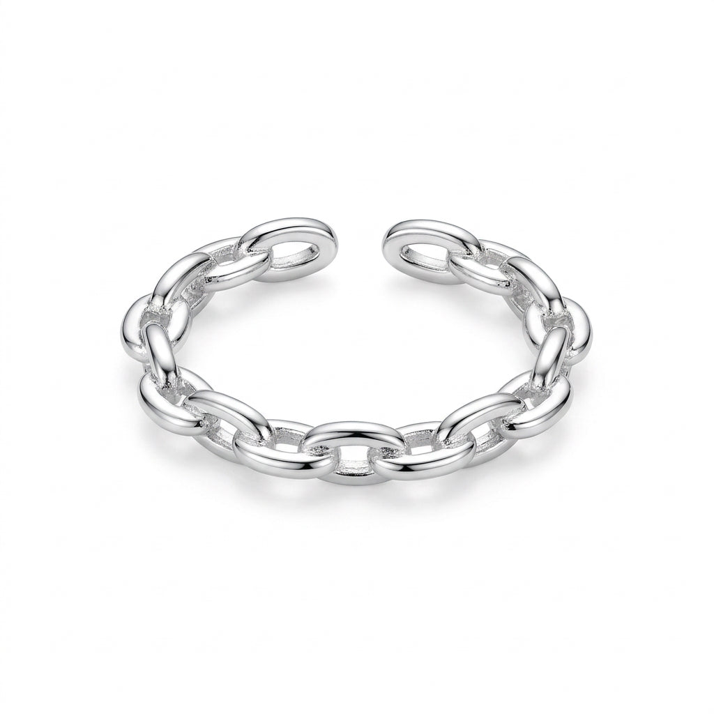 925 Sterling Silver Adjustable Chain Link Ring