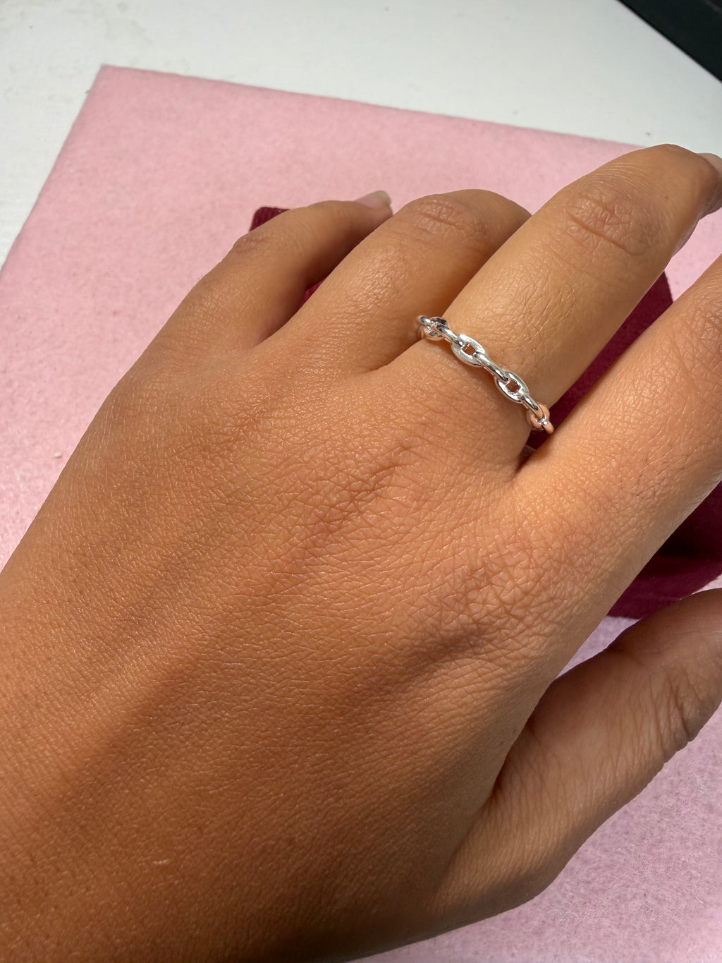 925 Sterling Silver Adjustable Chain Link Ring