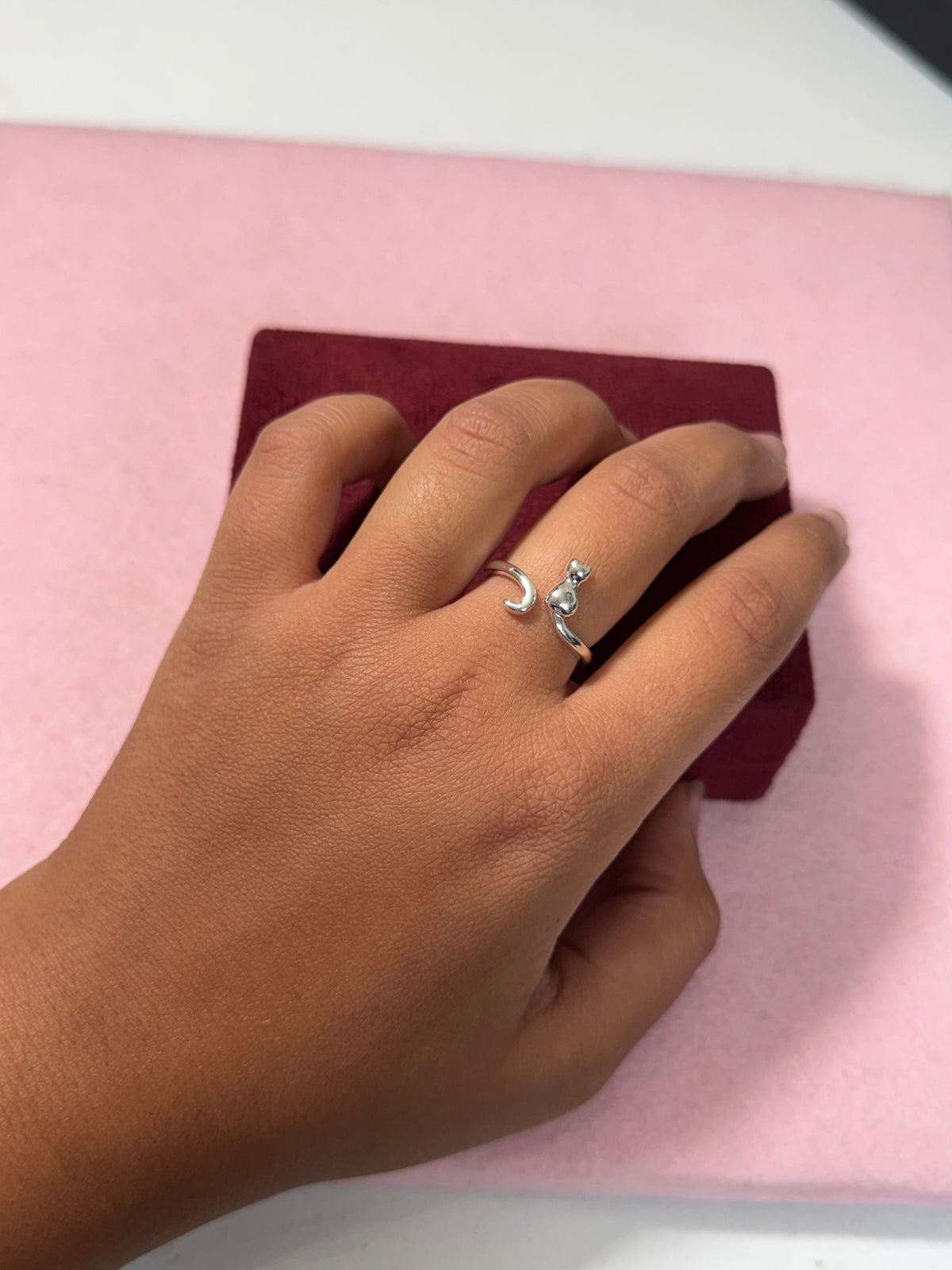 925 Sterling Silver Minimalist Cat Adjustable Ring