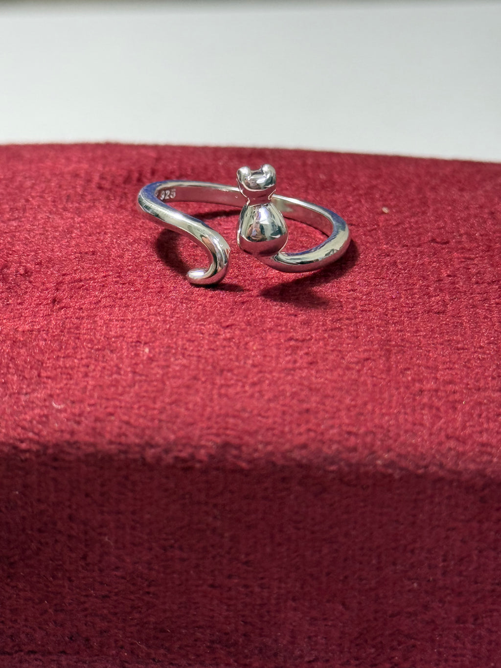 925 Sterling Silver Minimalist Cat Adjustable Ring