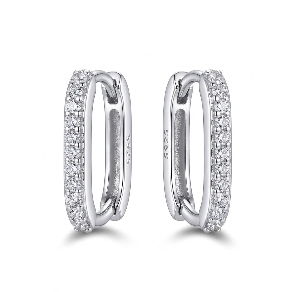 925 Sterling Silver CZ Rectangular Huggie Hoop Earrings – Yellow & White Silver