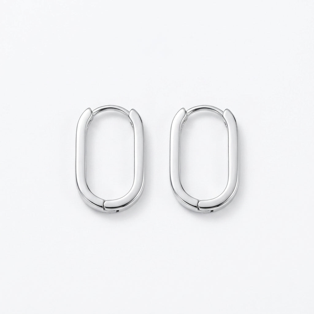 925 Sterling Silver Minimalist Rectangular Huggie Hoop Earrings – Yellow & White Silver