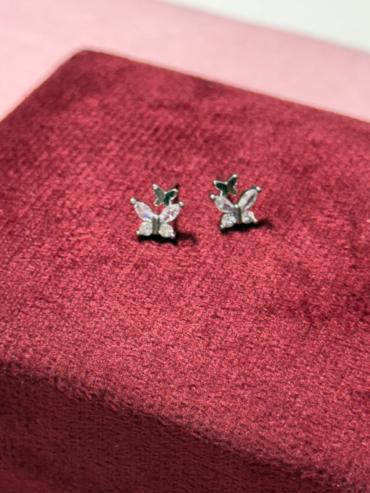 925 Sterling Silver Double Butterfly CZ Stud Earrings