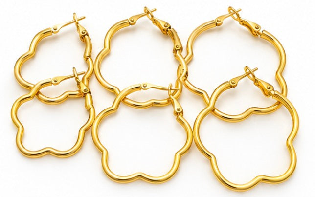 Stainless Steel Gold Flower-Shaped Hoop Earrings – 3 Sizes