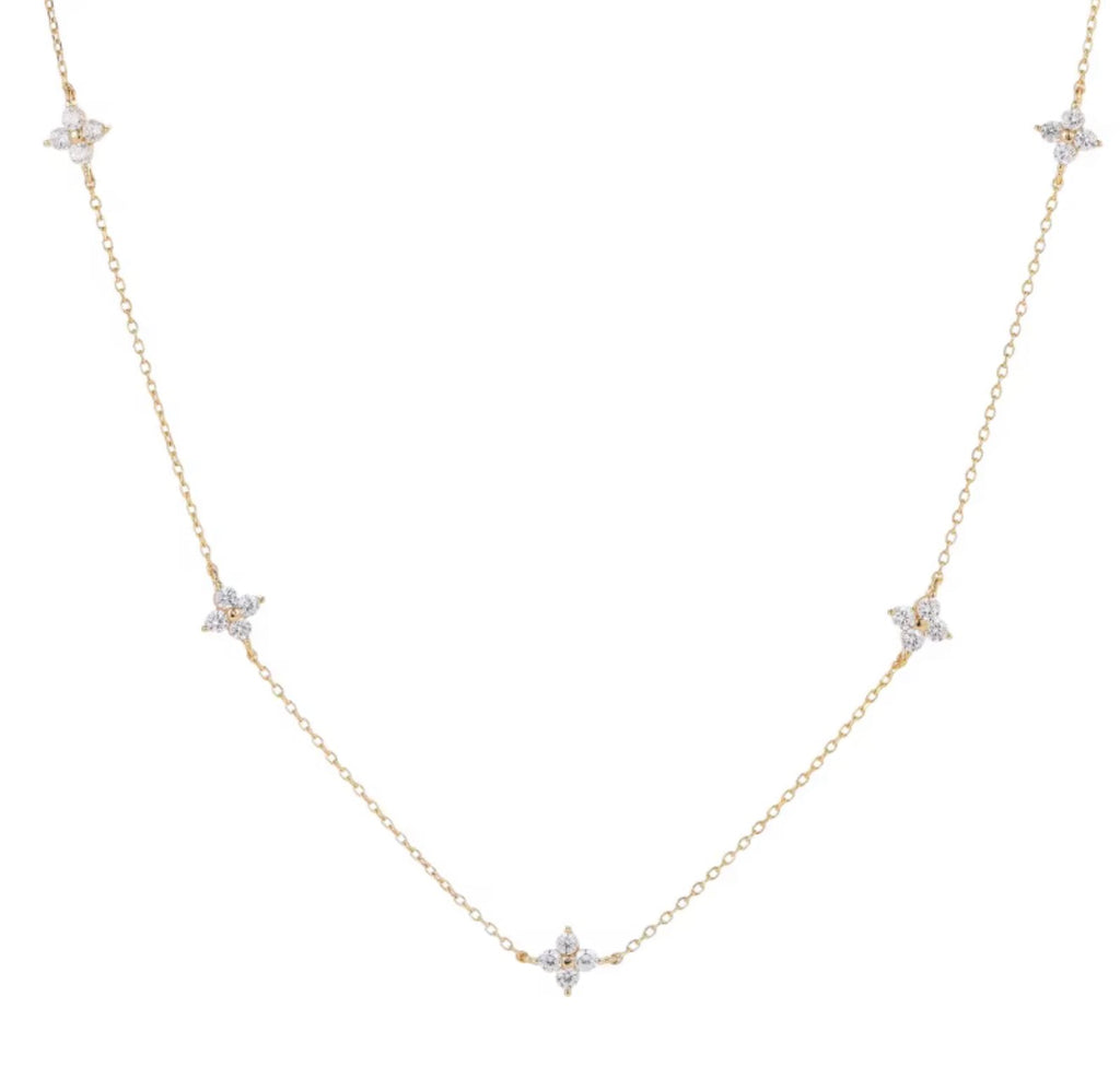 925 Sterling Silver Sparkling Four-Petal Flower Necklace – 18" | Gold & Silver