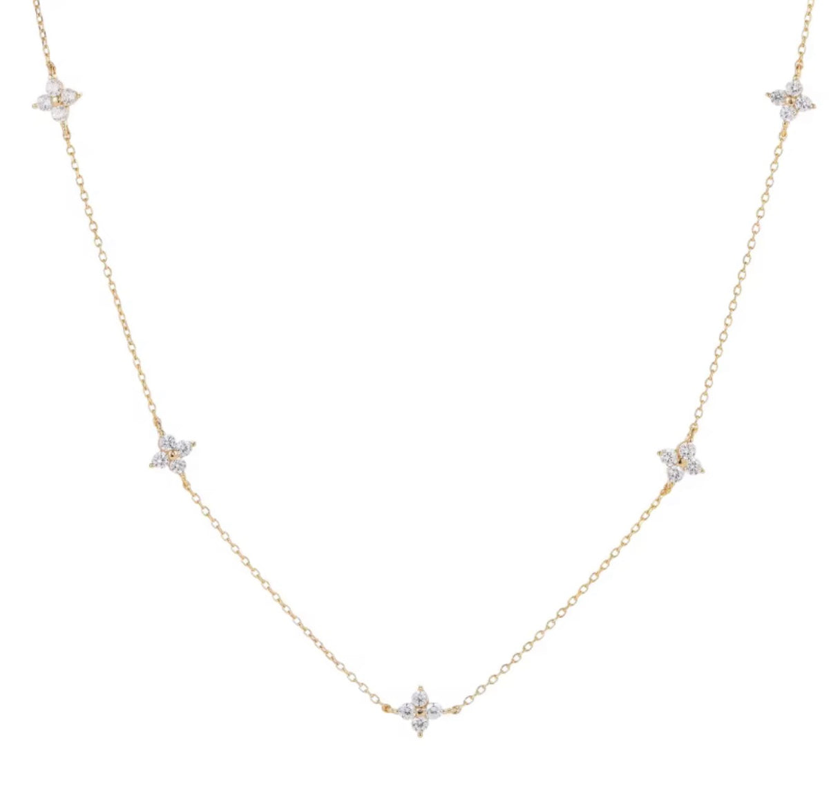 925 Sterling Silver Sparkling Four-Petal Flower Necklace – 18" | Gold & Silver