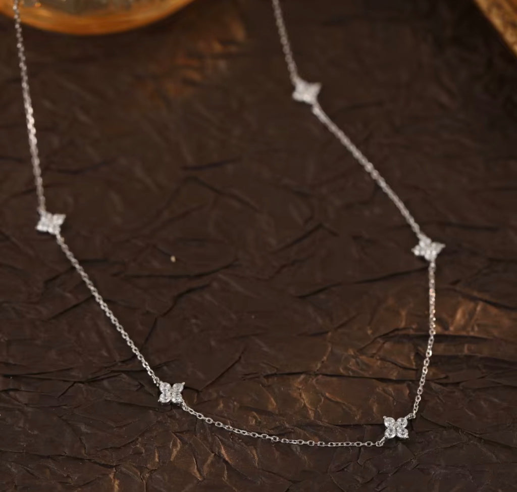 925 Sterling Silver Sparkling Four-Petal Flower Necklace – 18" | Gold & Silver
