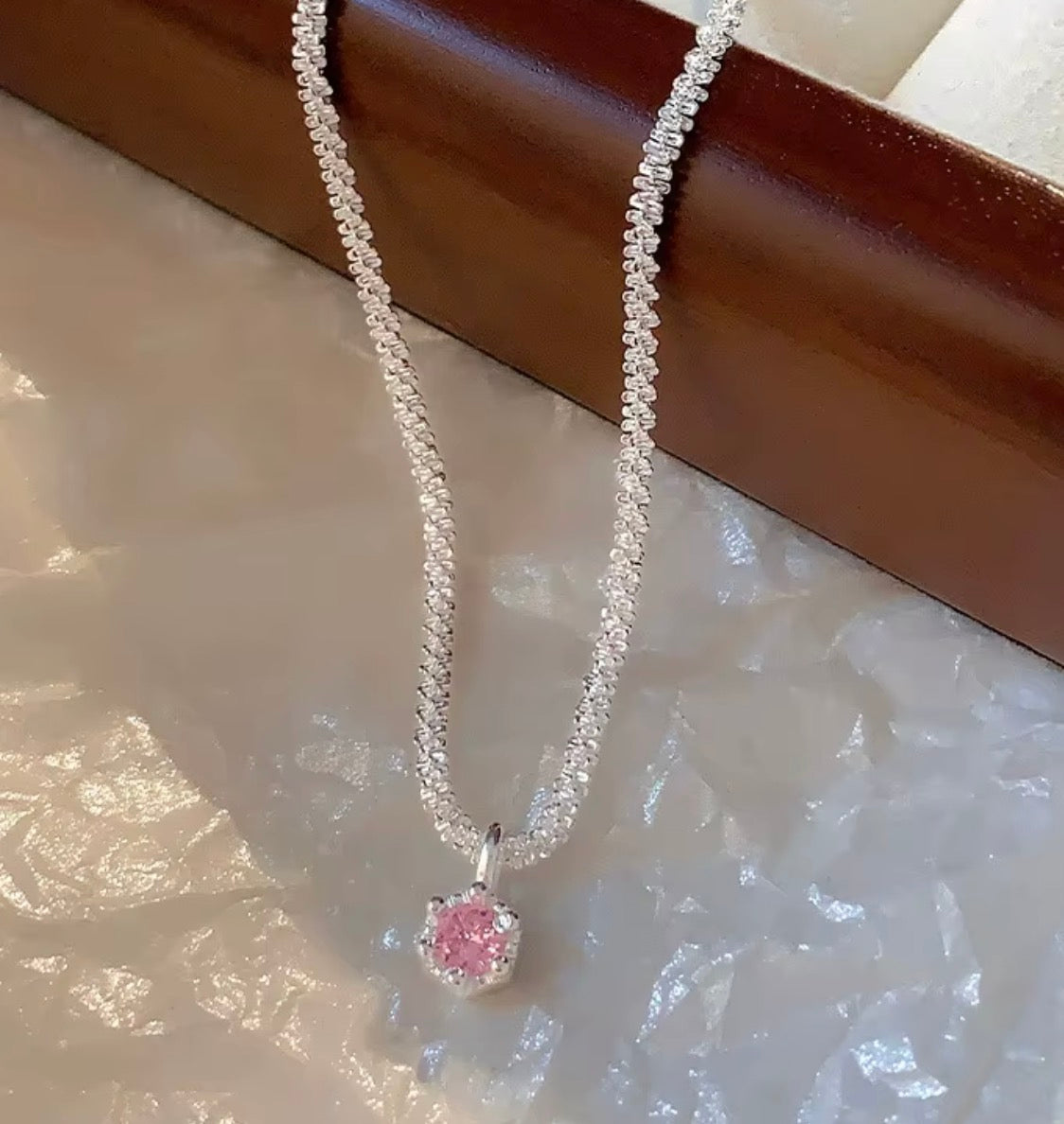 925 Sterling Silver Pink Solitaire Pendant Necklace – 18" Adjustable