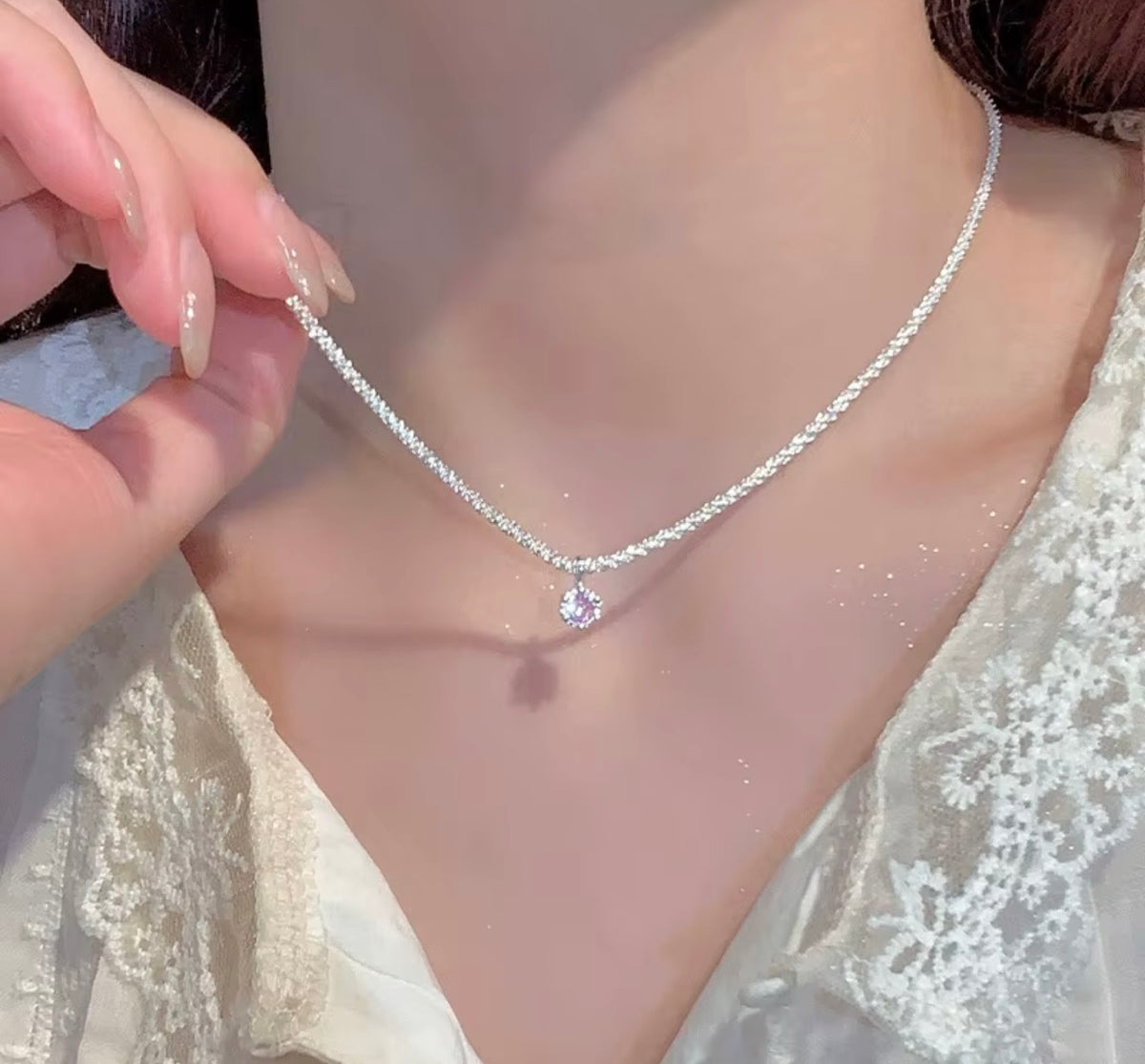 925 Sterling Silver Pink Solitaire Pendant Necklace – 18" Adjustable