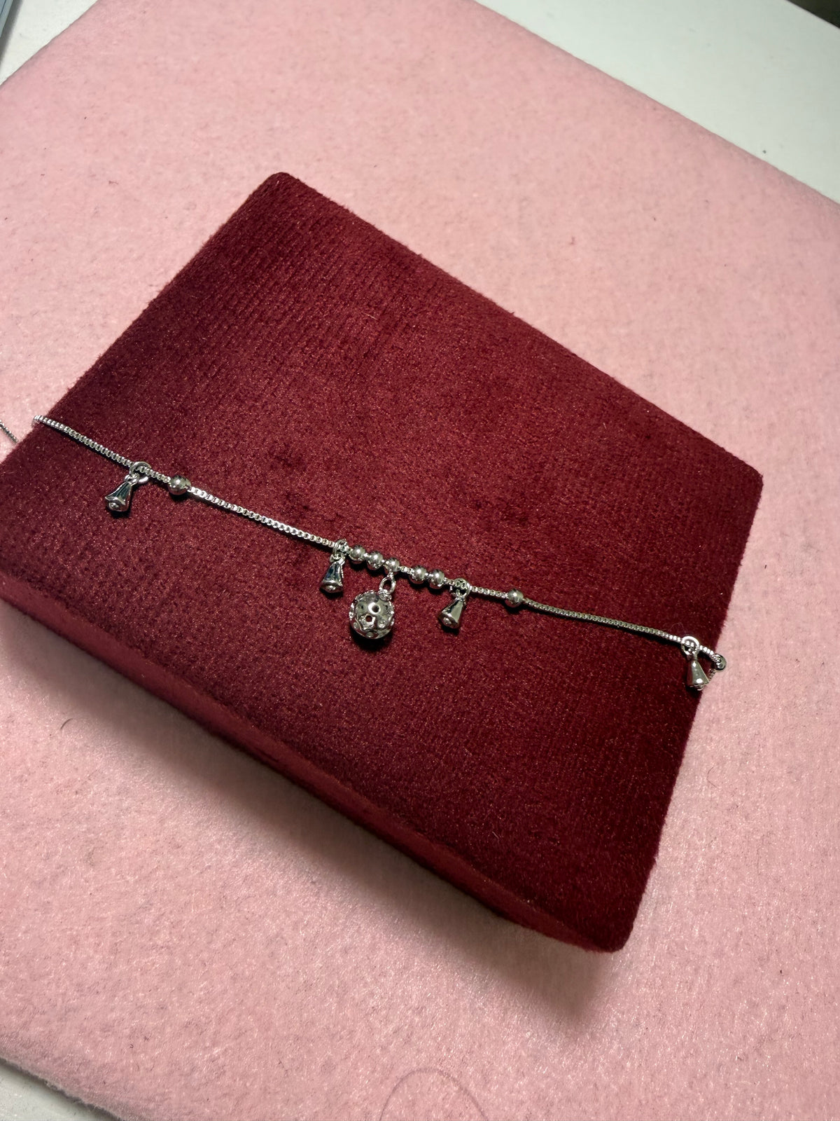 925 Sterling Silver Beaded Charm Anklet – Adjustable