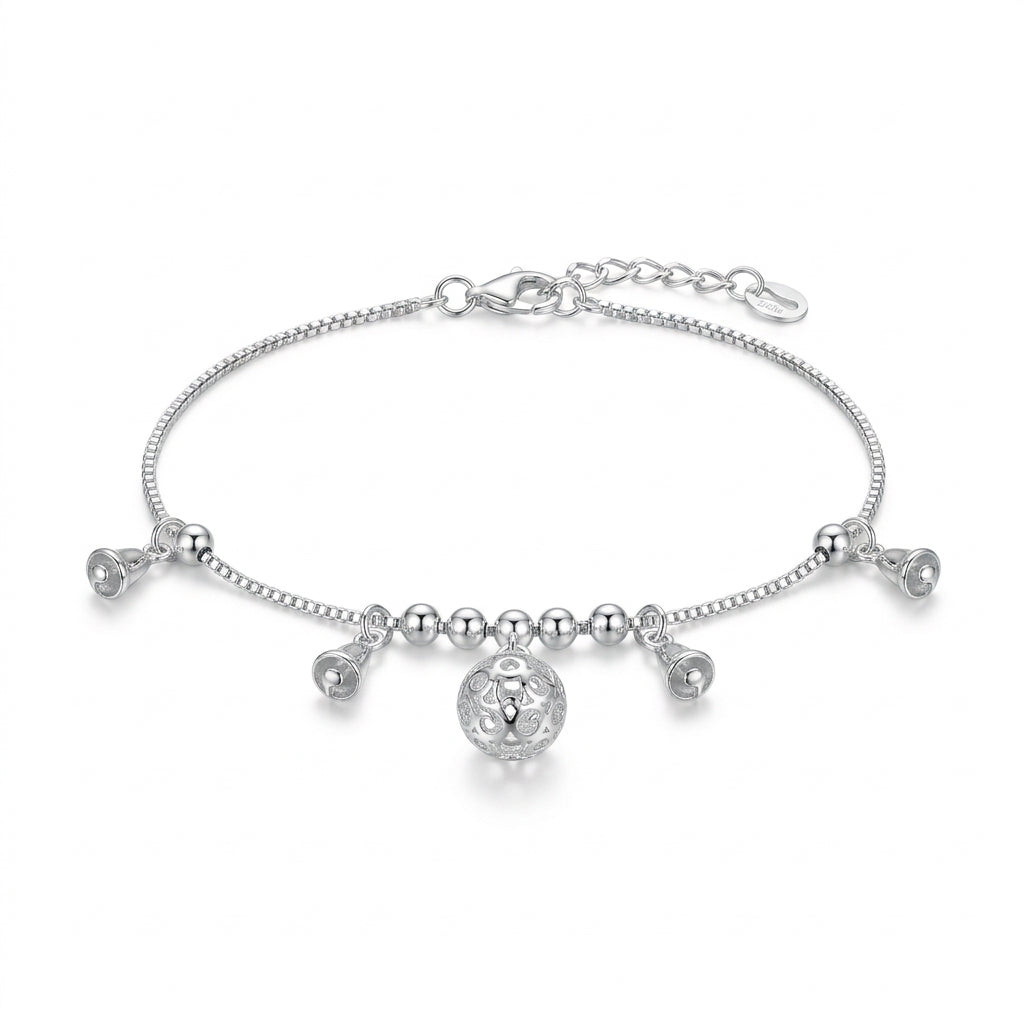 925 Sterling Silver Beaded Charm Anklet – Adjustable