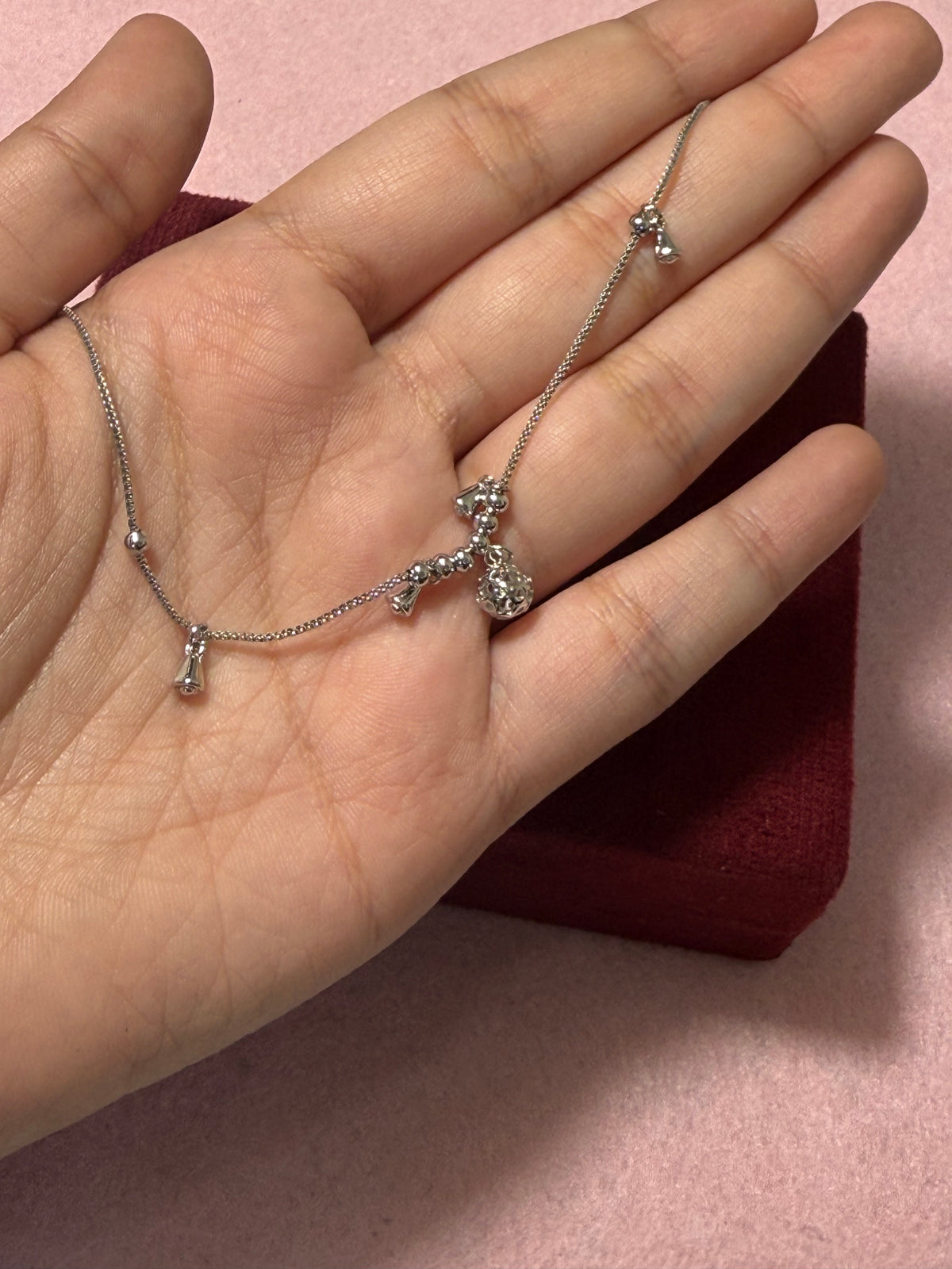 925 Sterling Silver Beaded Charm Anklet – Adjustable