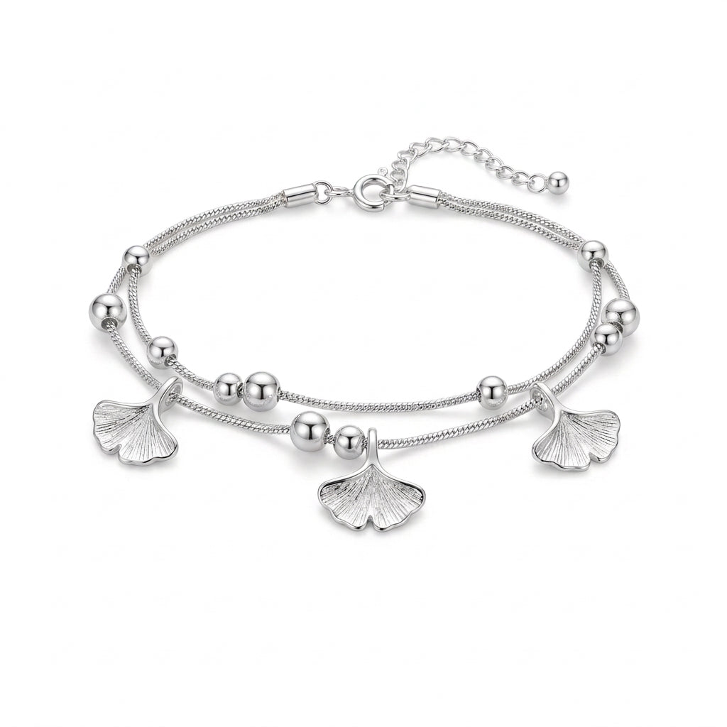 925 Sterling Silver Ginkgo Leaf Charm Bracelet – Adjustable