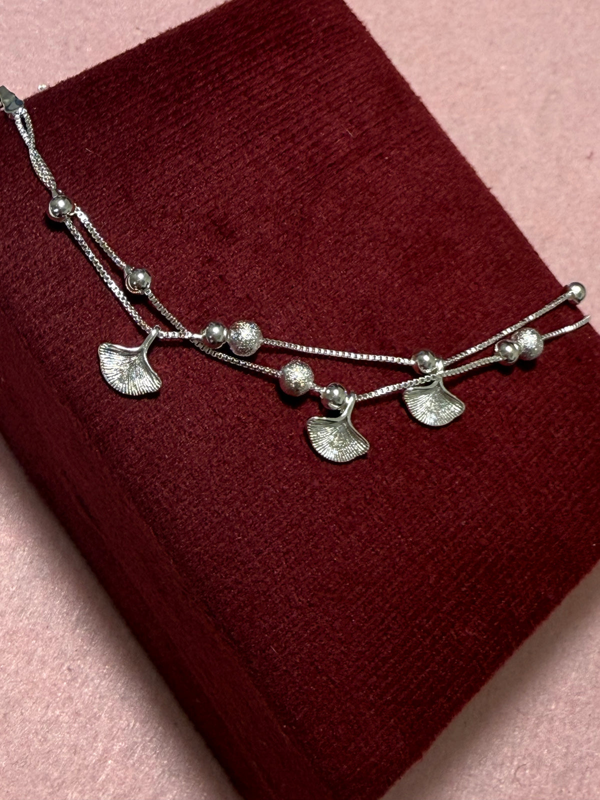 925 Sterling Silver Ginkgo Leaf Charm Bracelet – Adjustable
