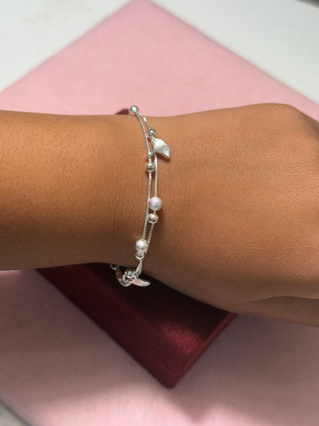 925 Sterling Silver Ginkgo Leaf Charm Bracelet – Adjustable
