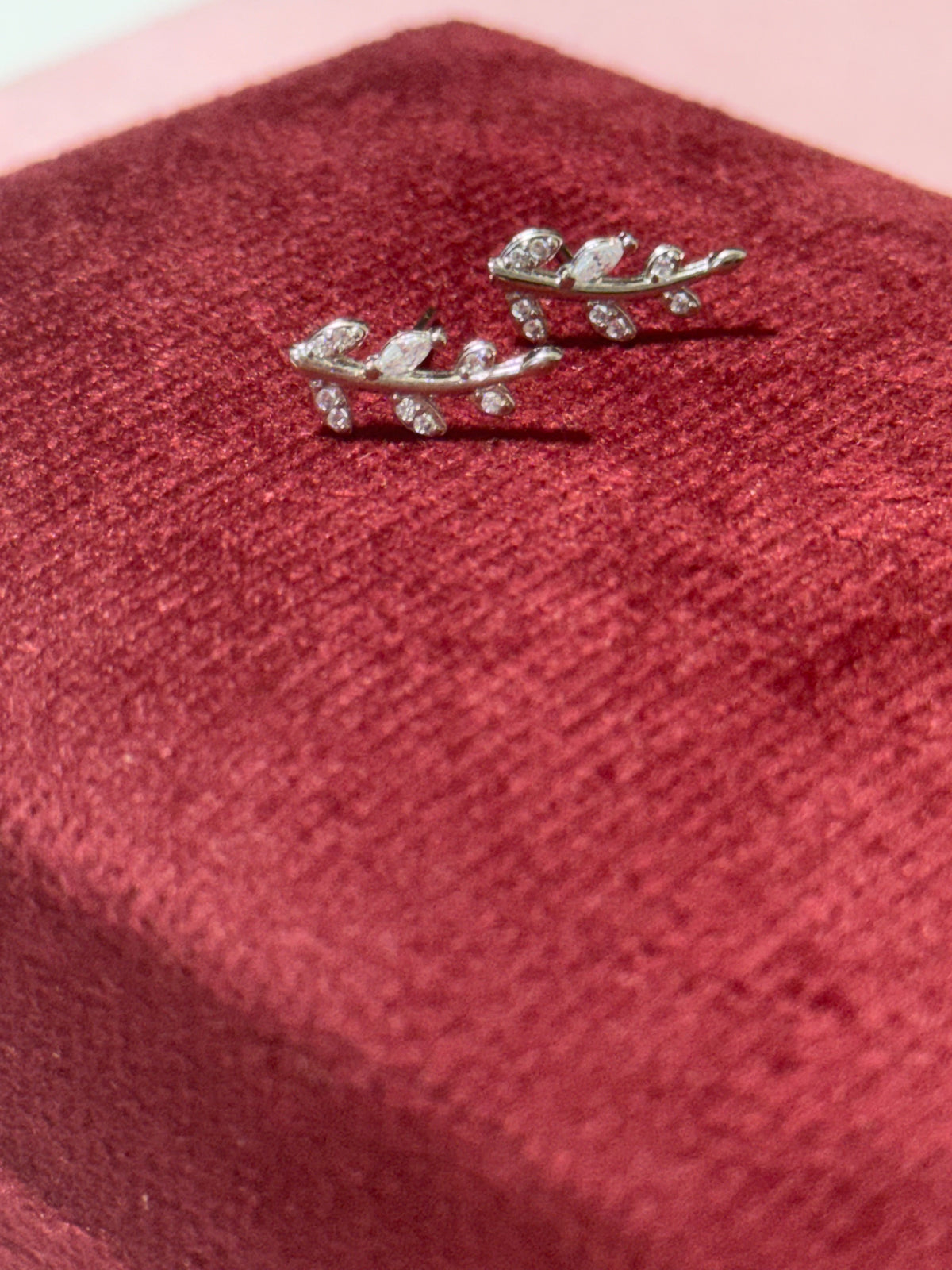 925 Sterling Silver Sparkling Leaf Branch Stud Earrings