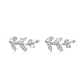 925 Sterling Silver Sparkling Leaf Branch Stud Earrings