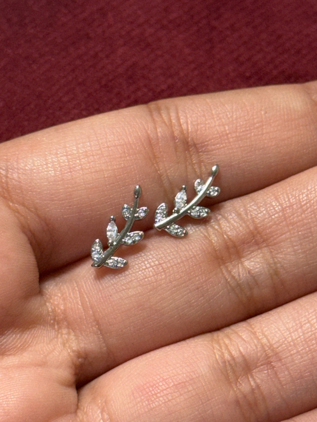 925 Sterling Silver Sparkling Leaf Branch Stud Earrings