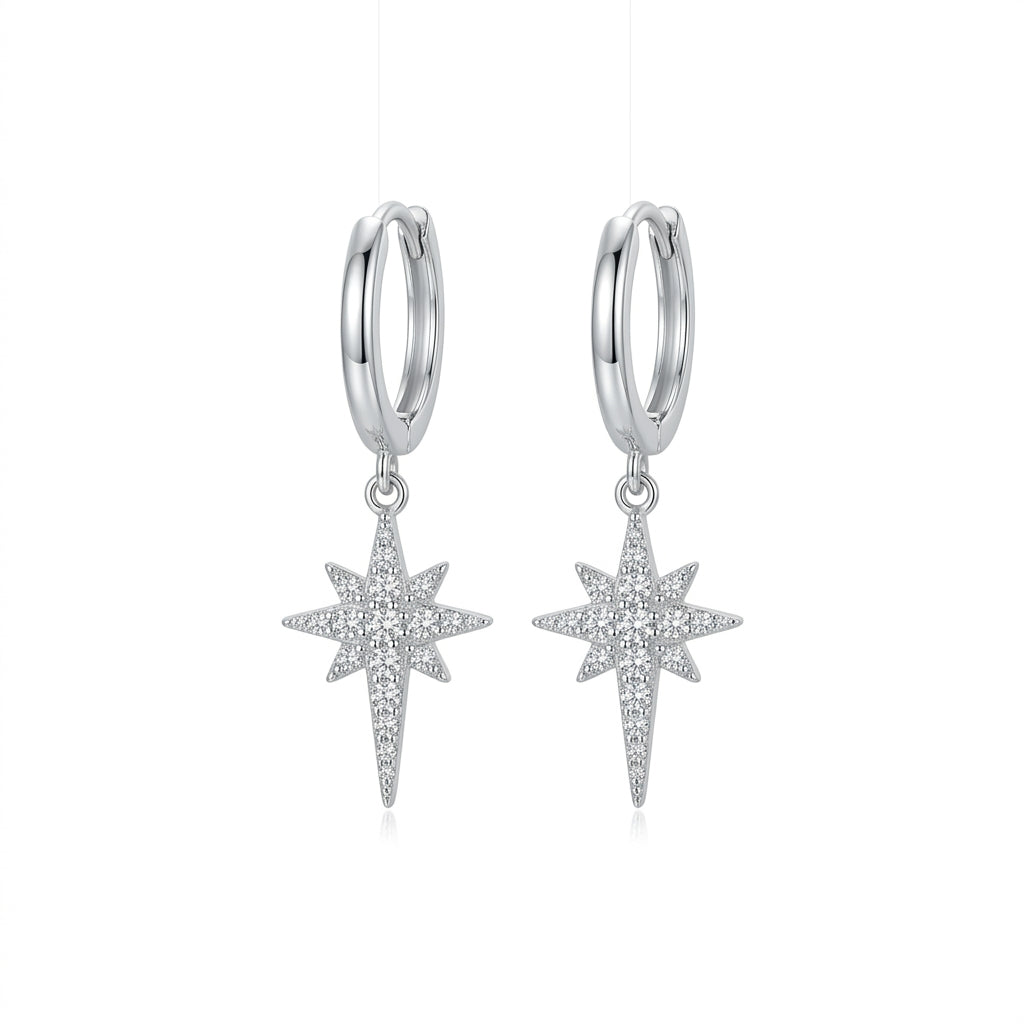 925 Sterling Silver Sparkling North Star Huggie Earrings – Gold & Silver