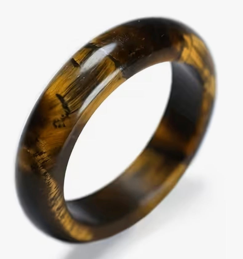 Natural Tiger Eye Band Ring - Size 9