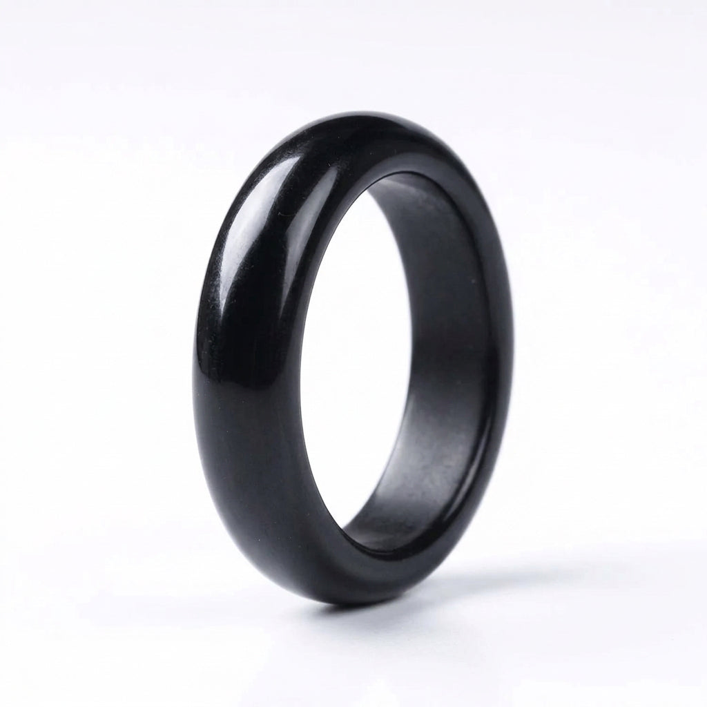 Natural Black Obsidian Band Ring - Size 9