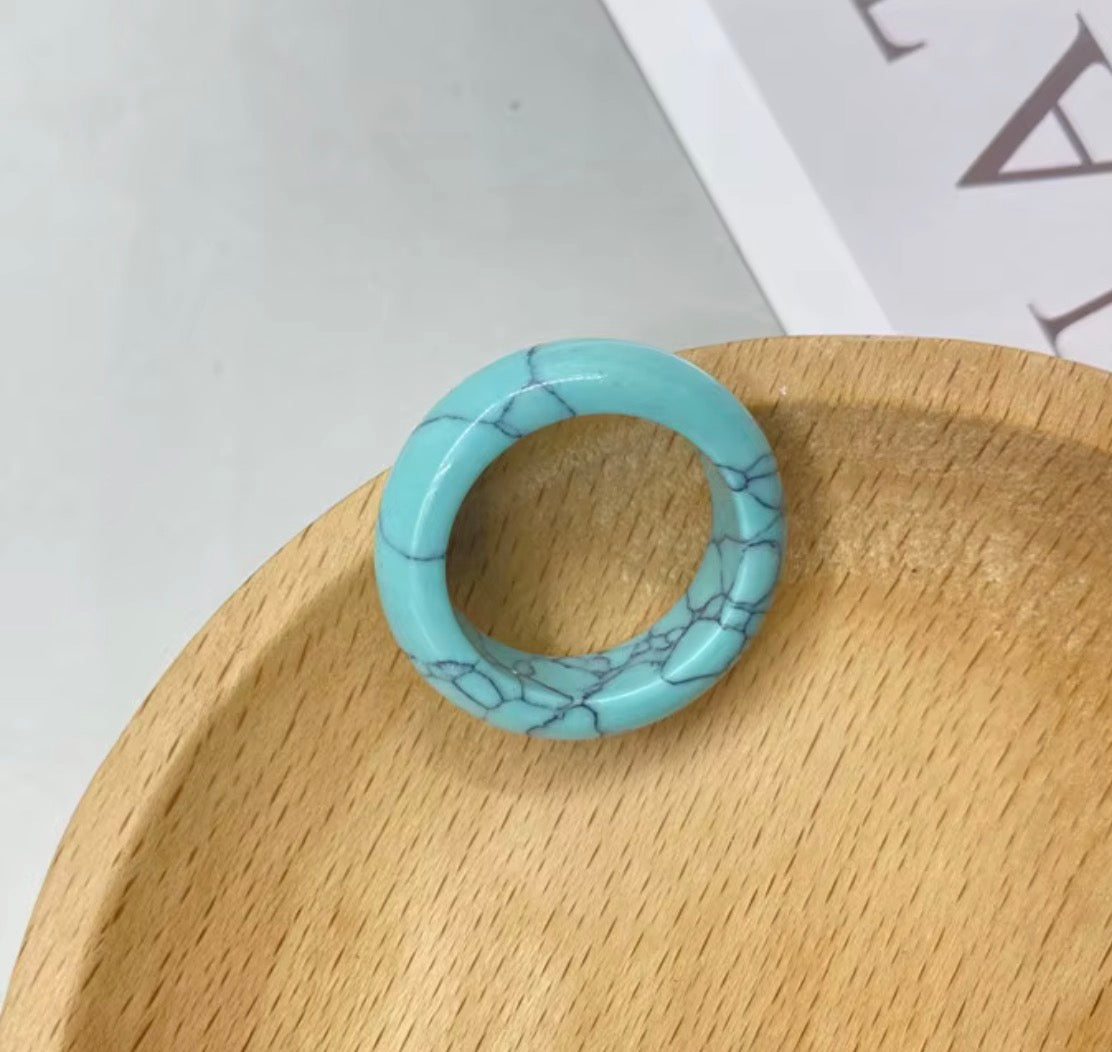 Natural Blue Turquoise Band Ring - Size 9