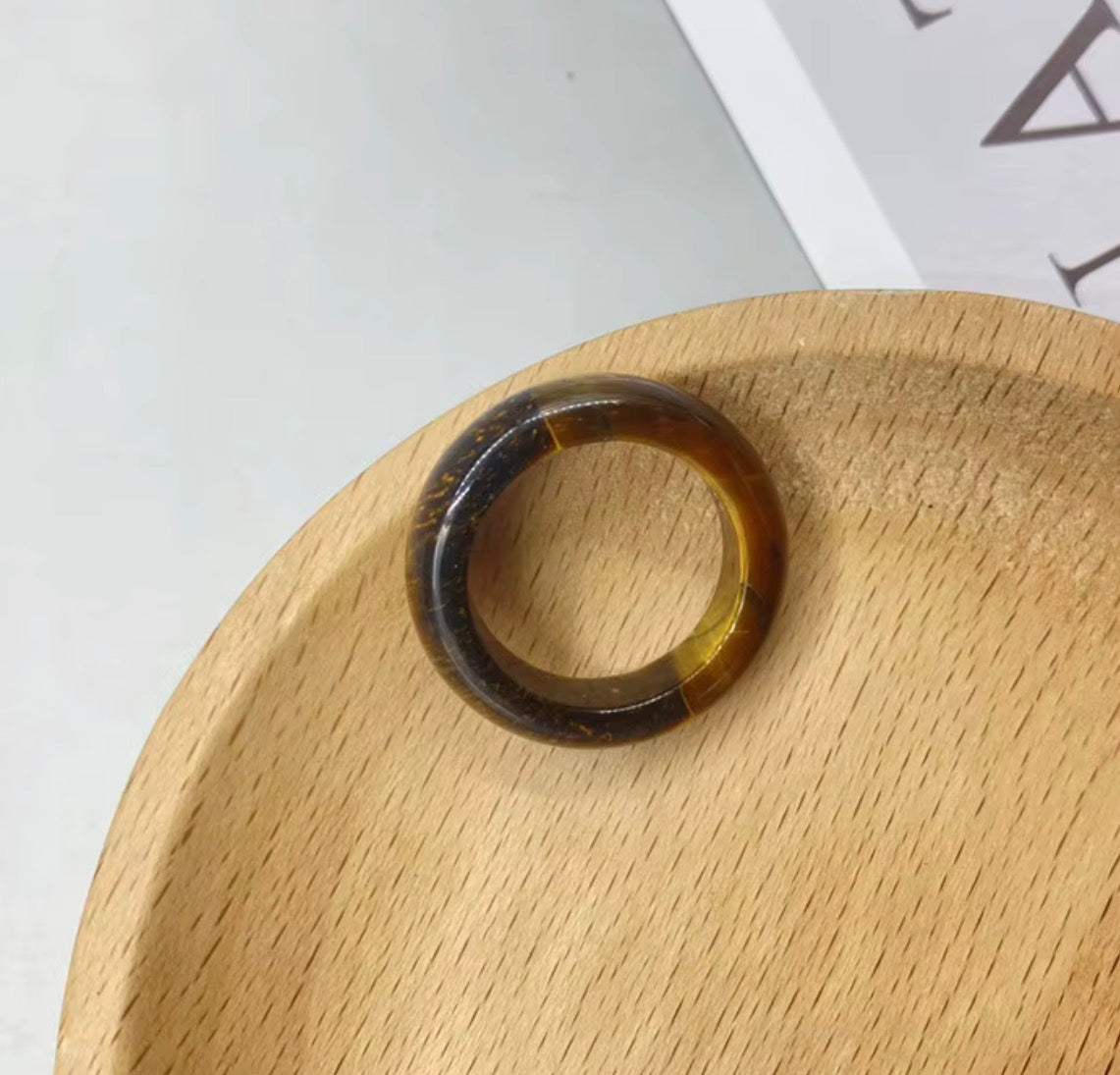 Natural Tiger Eye Band Ring - Size 9