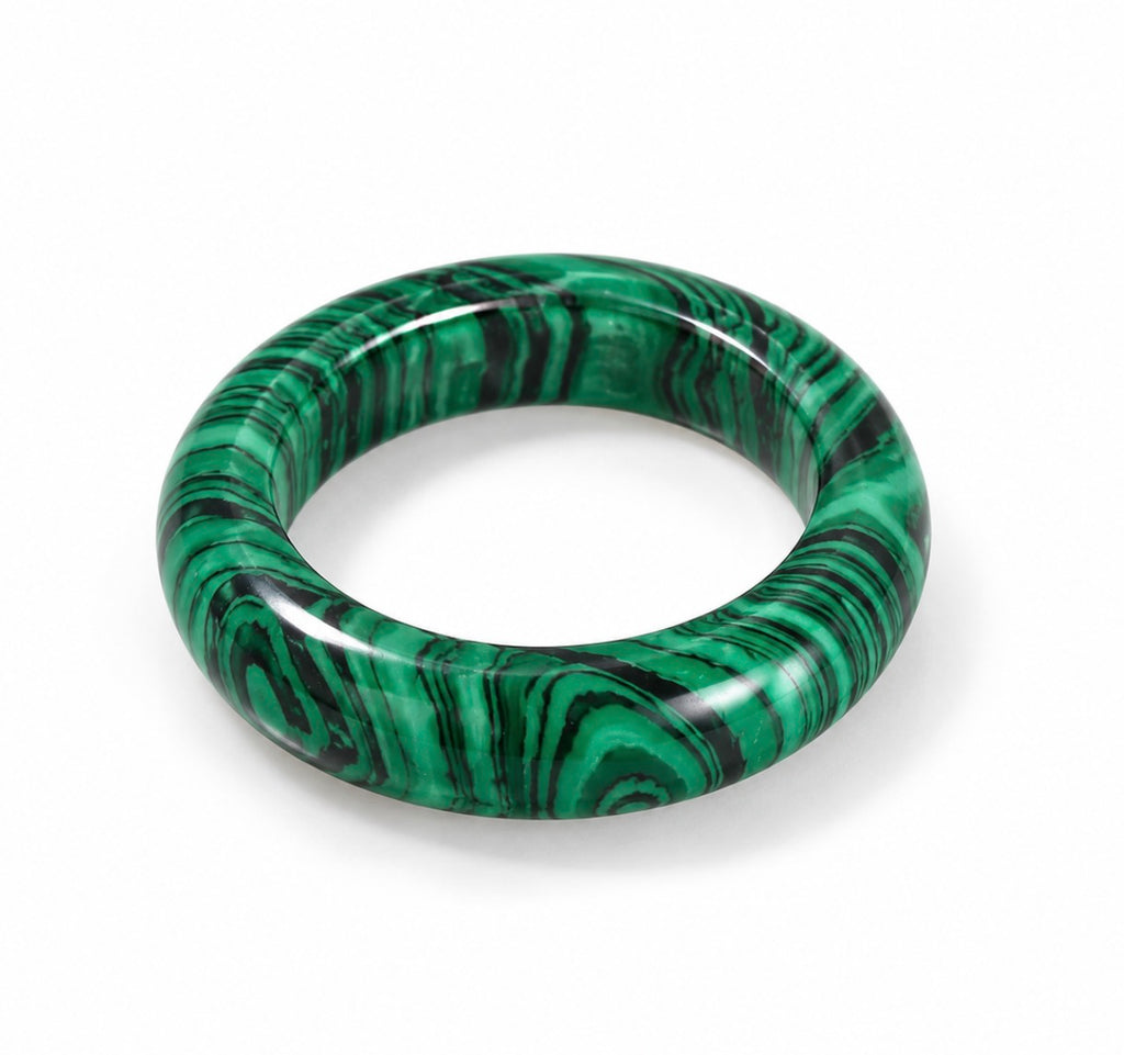 Natural Green Malachite Band Ring - Size 9