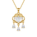Stainless Steel Gold Cat’s Eye Heart Pendant Necklace with CZ Drops – 18" Adjustable