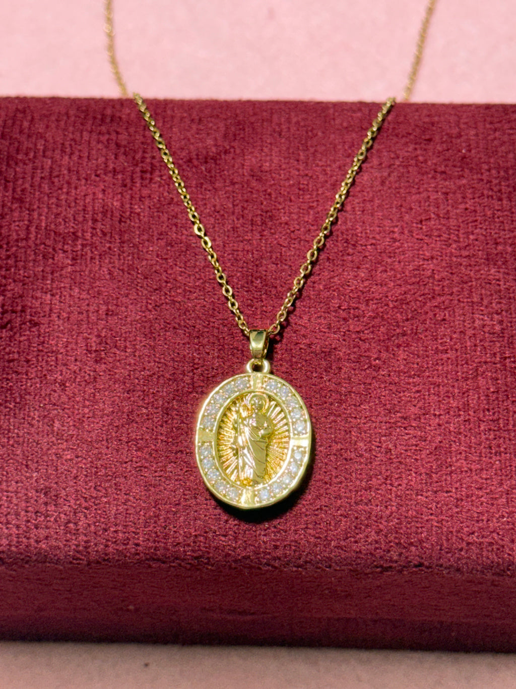 Stainless Steel Gold Saint Jude Oval Medal Necklace – 18" Adjustable