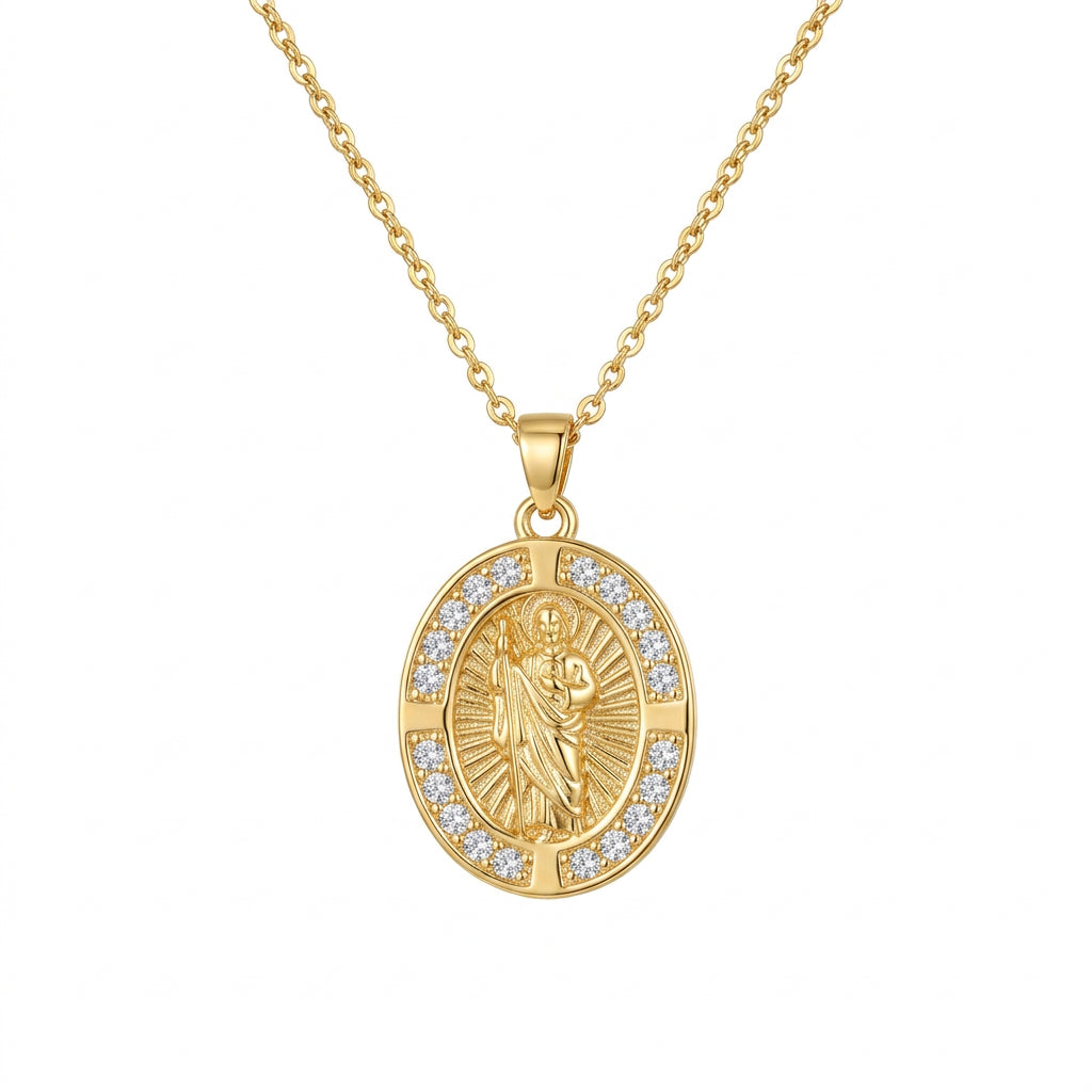 Stainless Steel Gold Saint Jude Oval Medal Necklace – 18" Adjustable