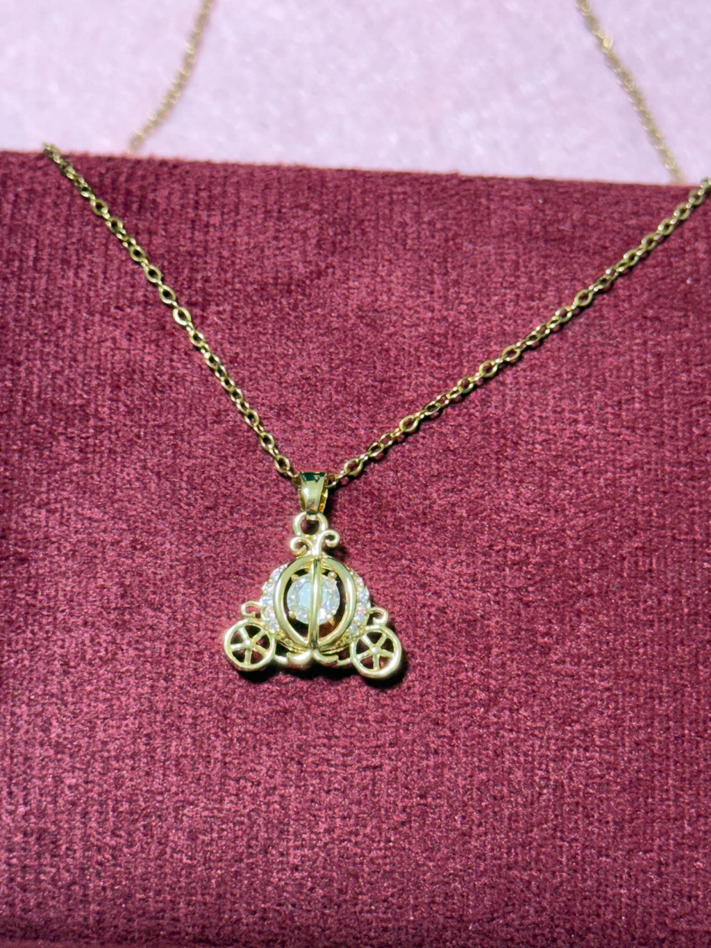 Stainless Steel Gold Cinderella Carriage Necklace – 18" Adjustable