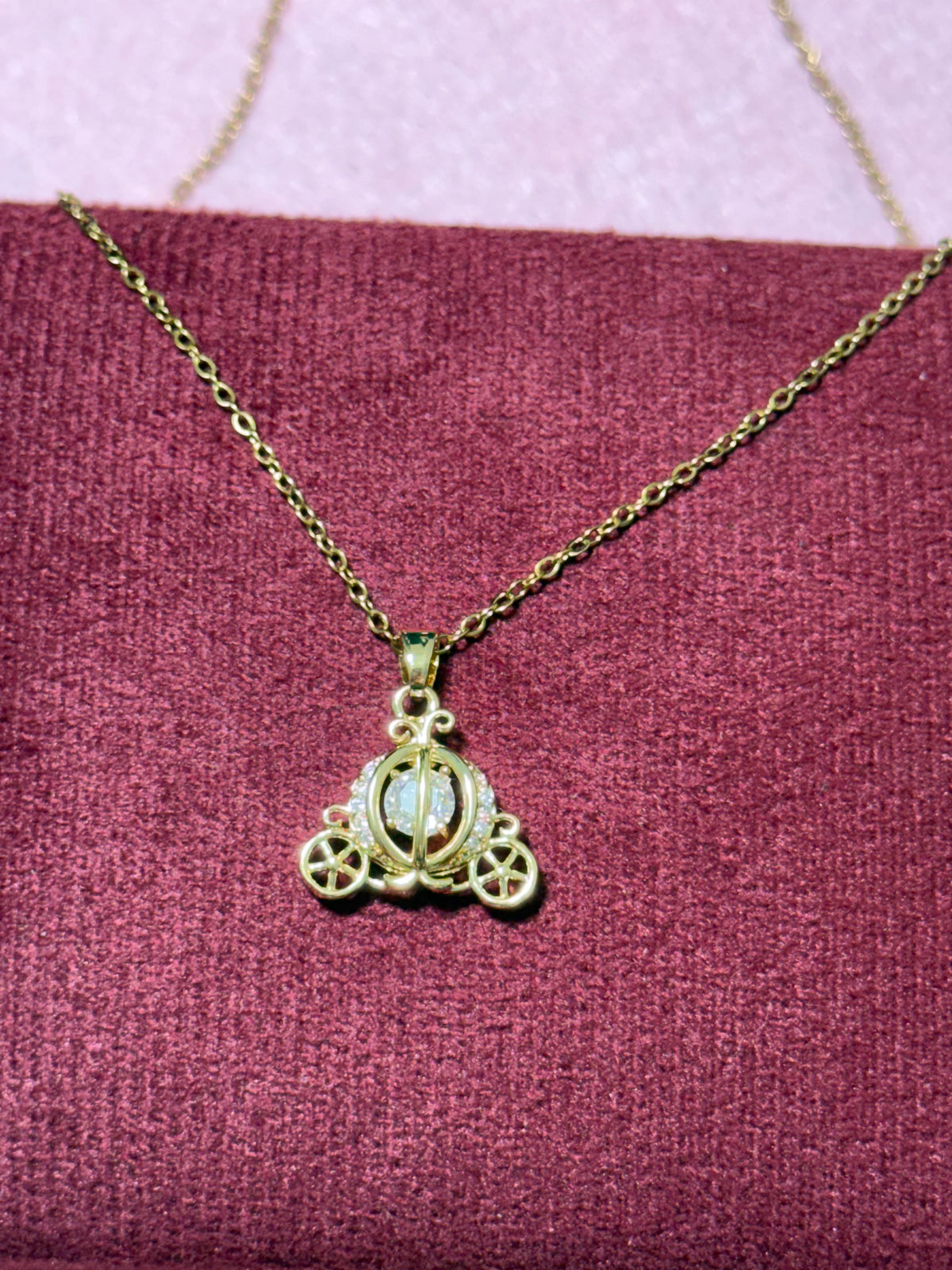 Stainless Steel Gold Cinderella Carriage Necklace – 18" Adjustable