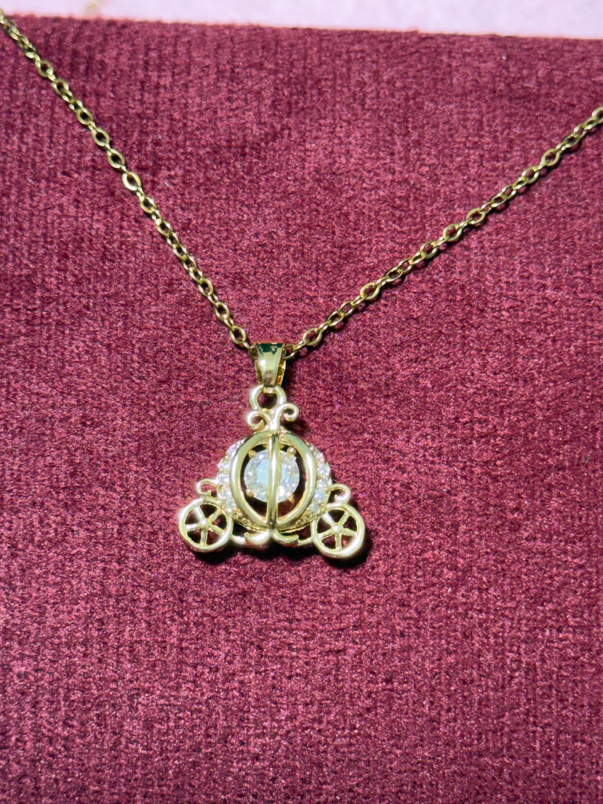 Stainless Steel Gold Cinderella Carriage Necklace – 18" Adjustable