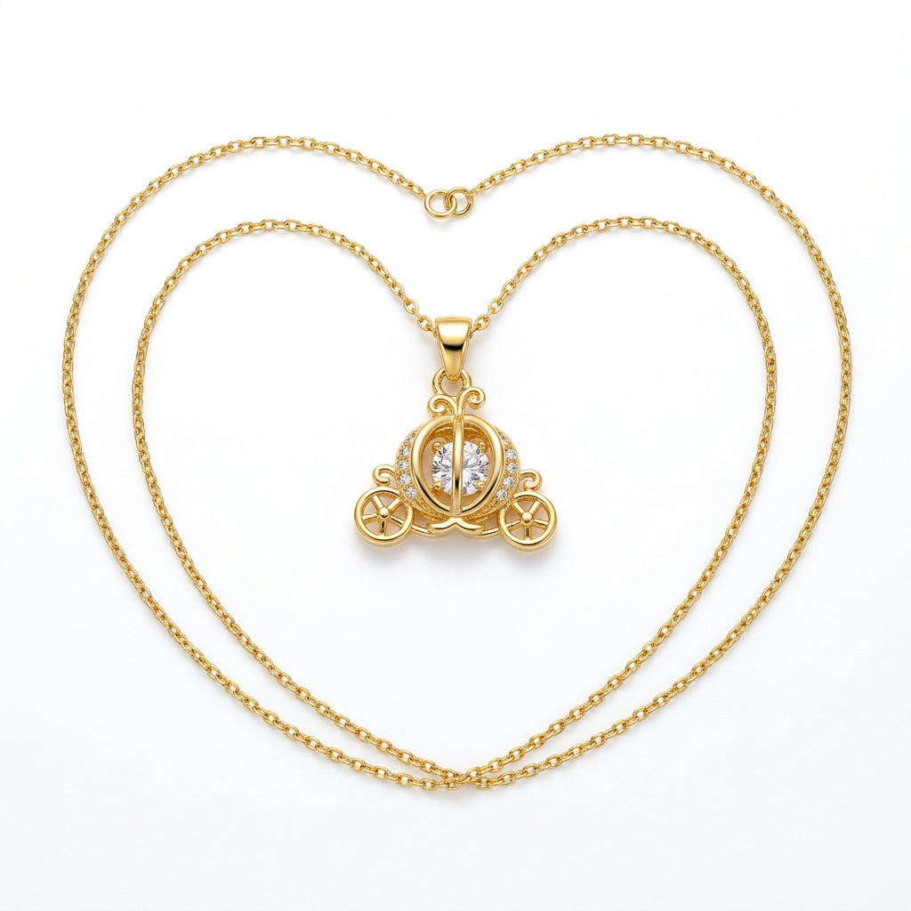 Stainless Steel Gold Cinderella Carriage Necklace – 18" Adjustable