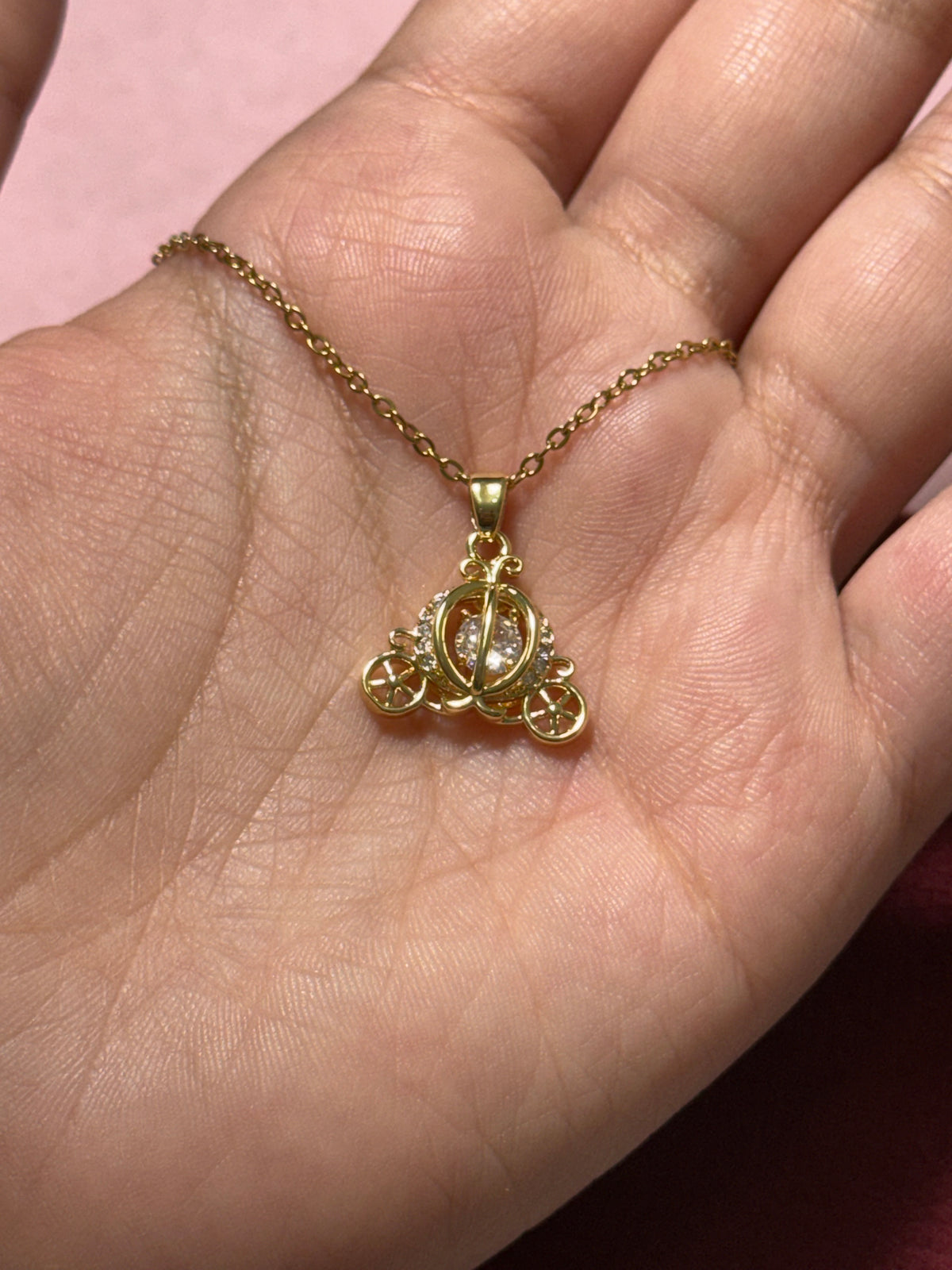 Stainless Steel Gold Cinderella Carriage Necklace – 18" Adjustable