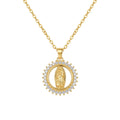 Stainless Steel Gold Virgin Mary of Guadalupe Round Pendant Necklace – 18" Adjustable