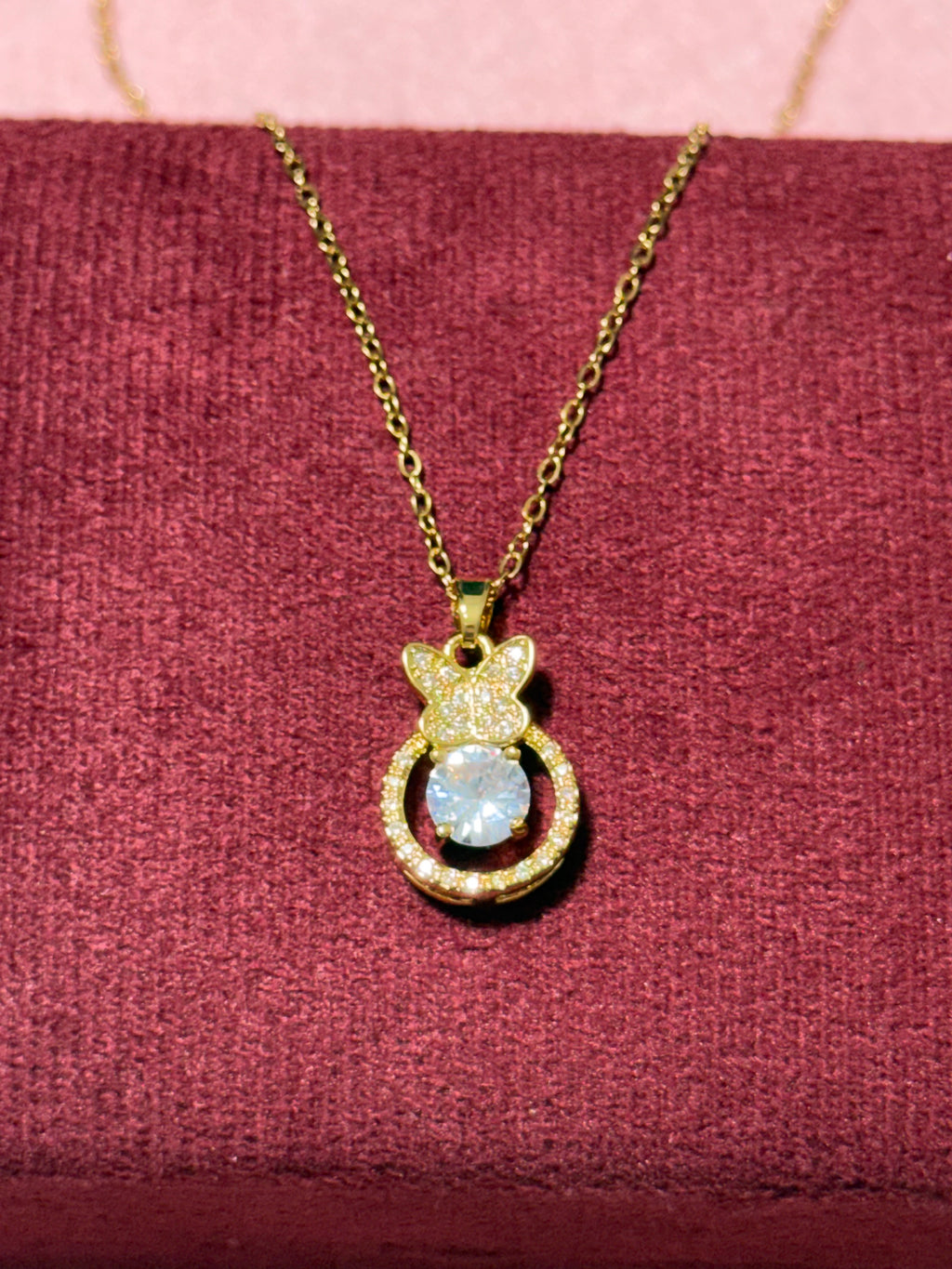 Stainless Steel Gold Butterfly & Round Crystal Pendant Necklace – 18" Adjustable